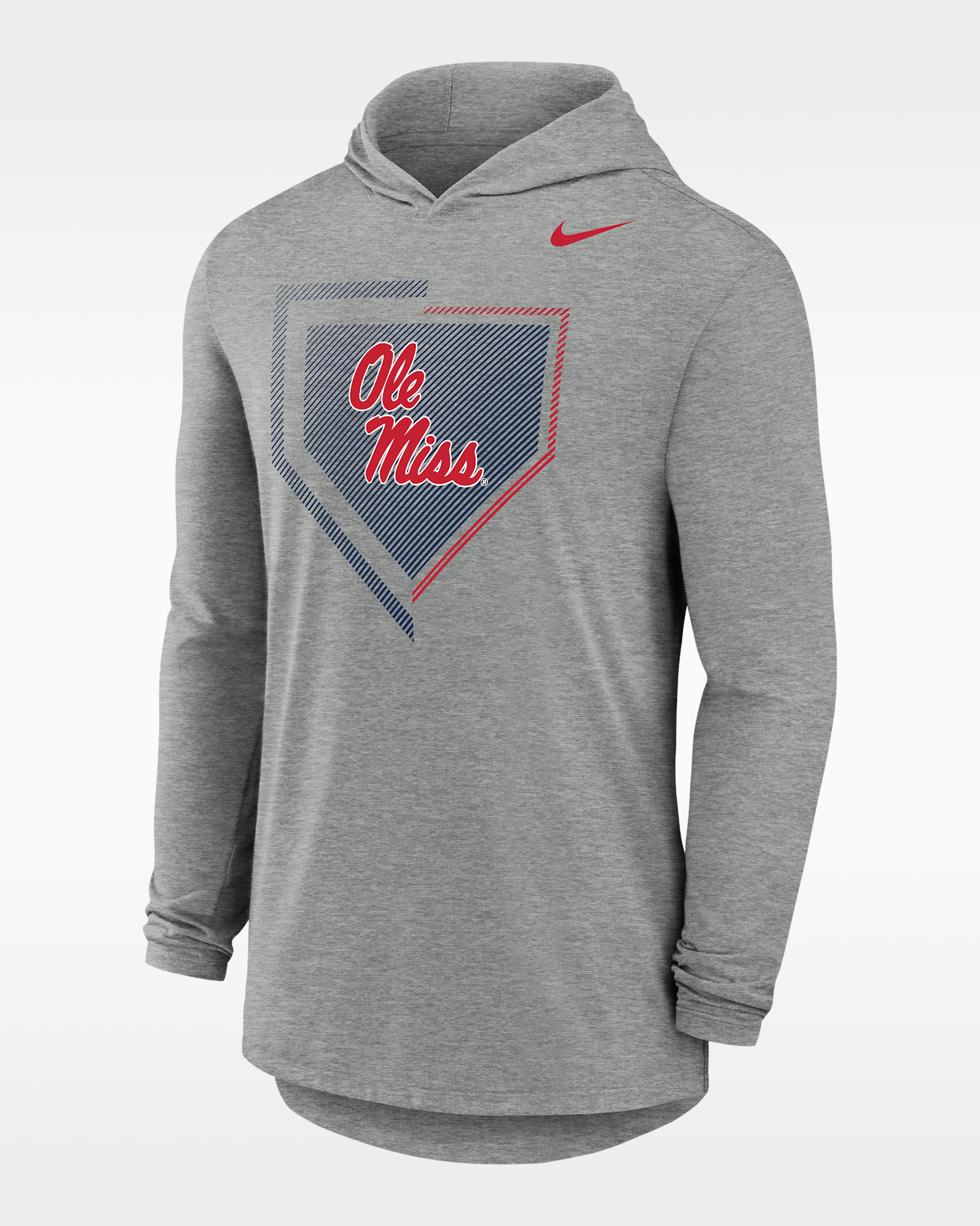 Nike College (Ole Miss Rebels) Men's Long-Sleeve Hooded Baseball T-Shirt - Dark Grey Heather