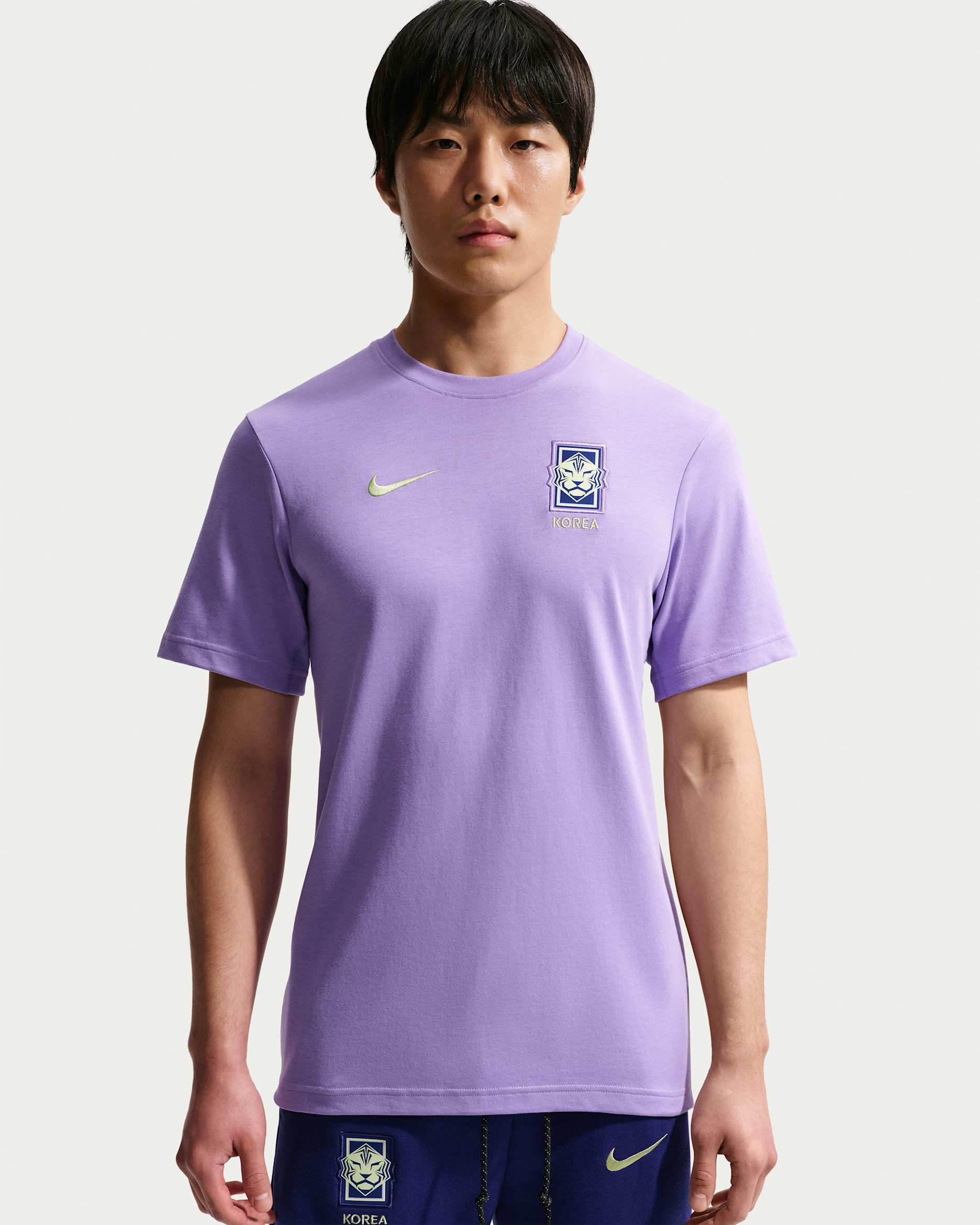 대한민국 프라이머리 남성 나이키 드라이 핏 축구 티셔츠 - 스페이스 퍼플/라이트 리퀴드 라임