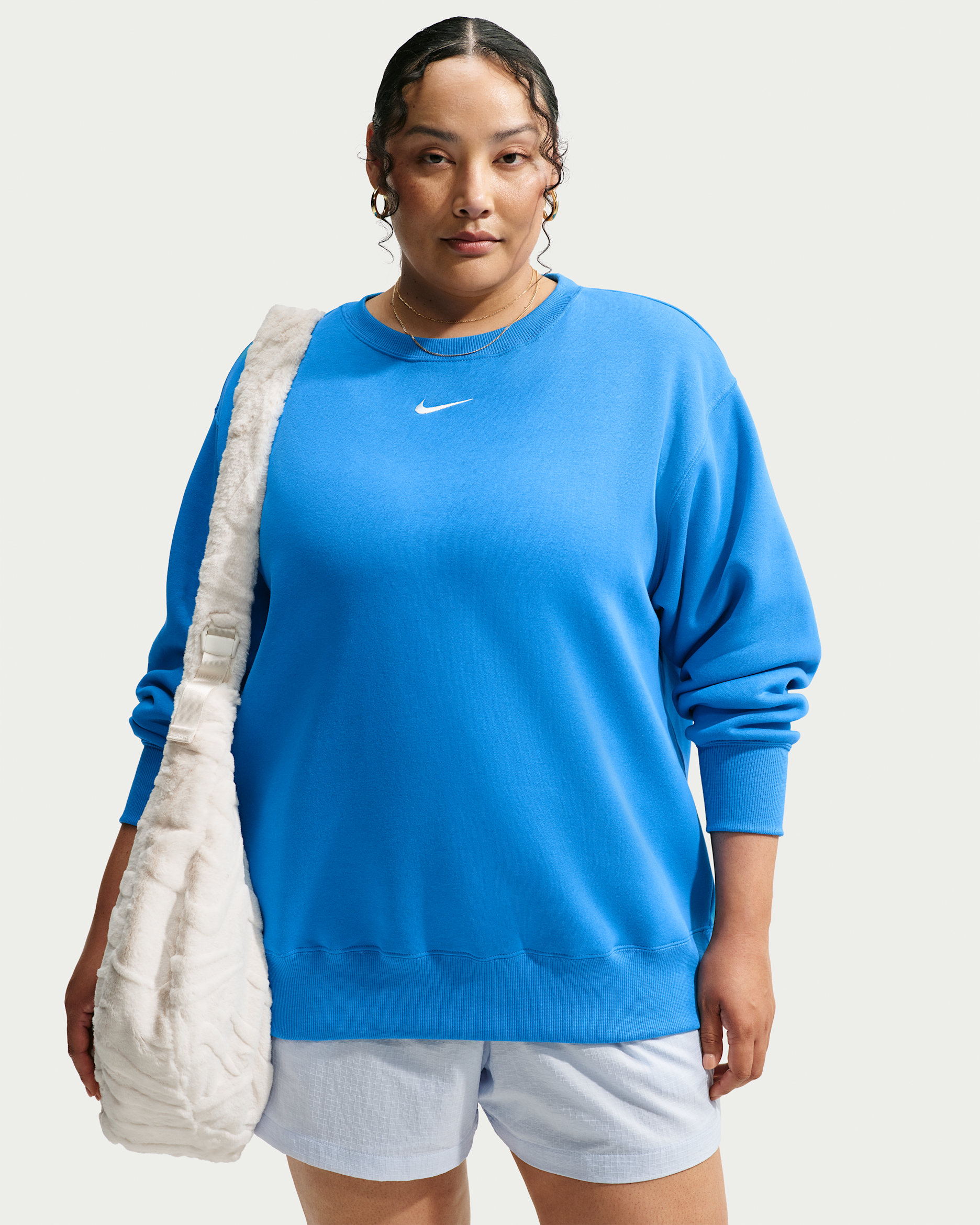 Nike Sportswear Phoenix Fleece Women's Oversized Crew-Neck Sweatshirt (Plus Size) - Light Photo Blue/Sail