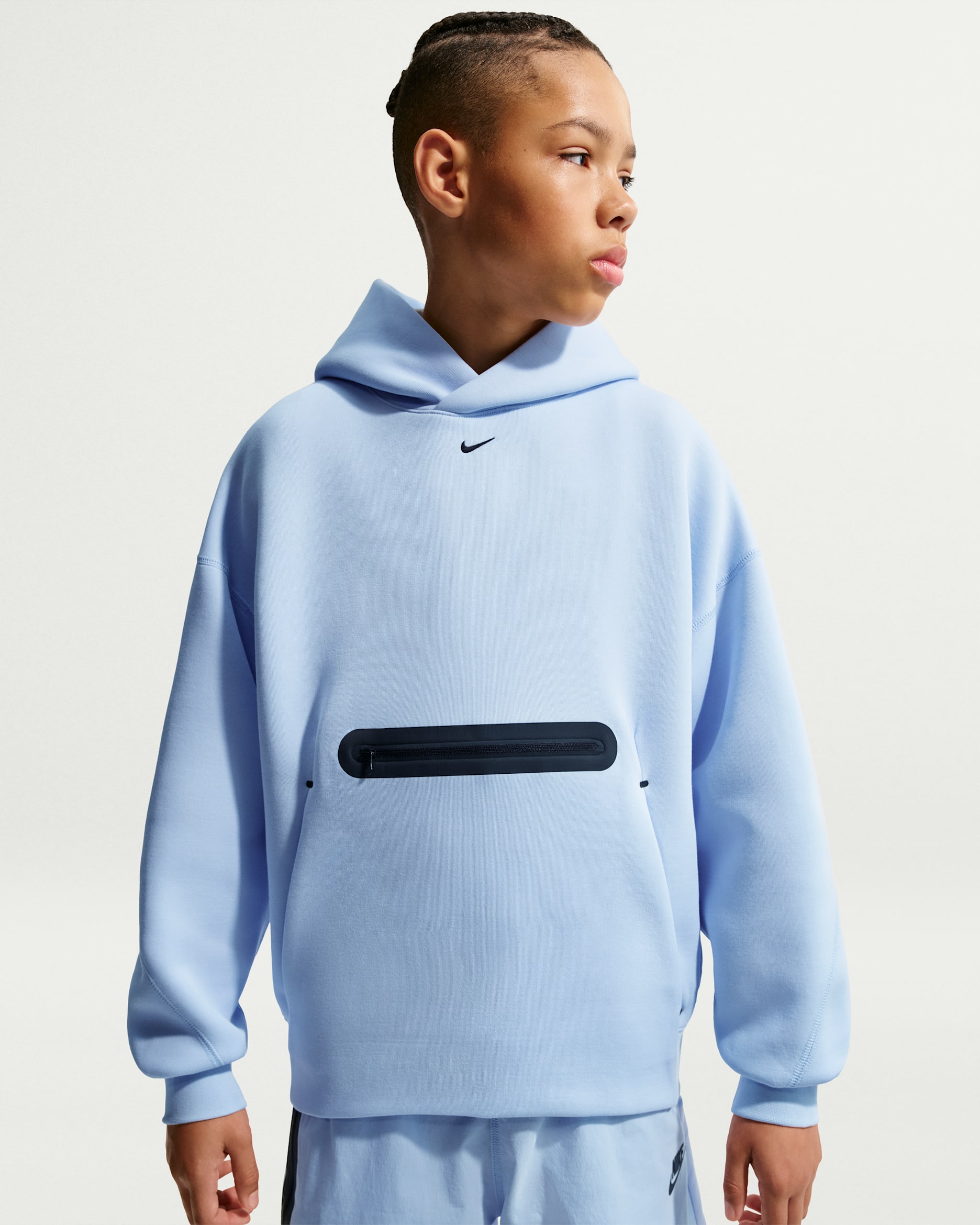 Nike Sportswear Tech Fleece Older Kids' (Boys') Oversized Pullover Hoodie - Hydrogen Blue/Black