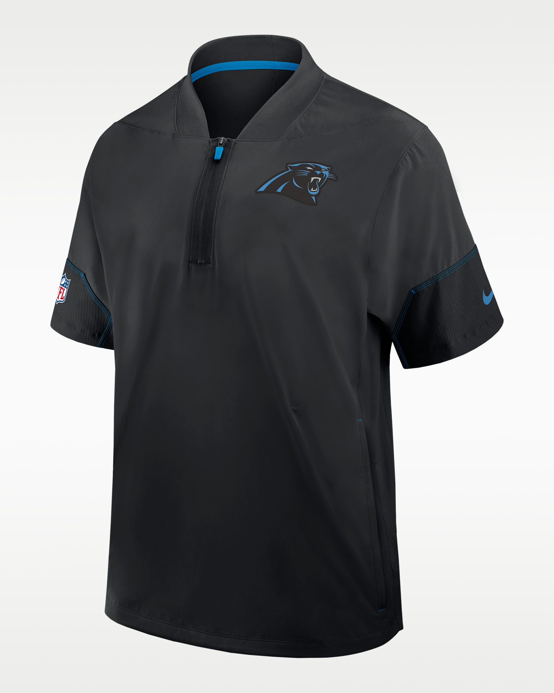 Carolina Panthers Sideline Coach Men's Nike NFL 1/2-Zip Short-Sleeve Hooded Jacket - Black