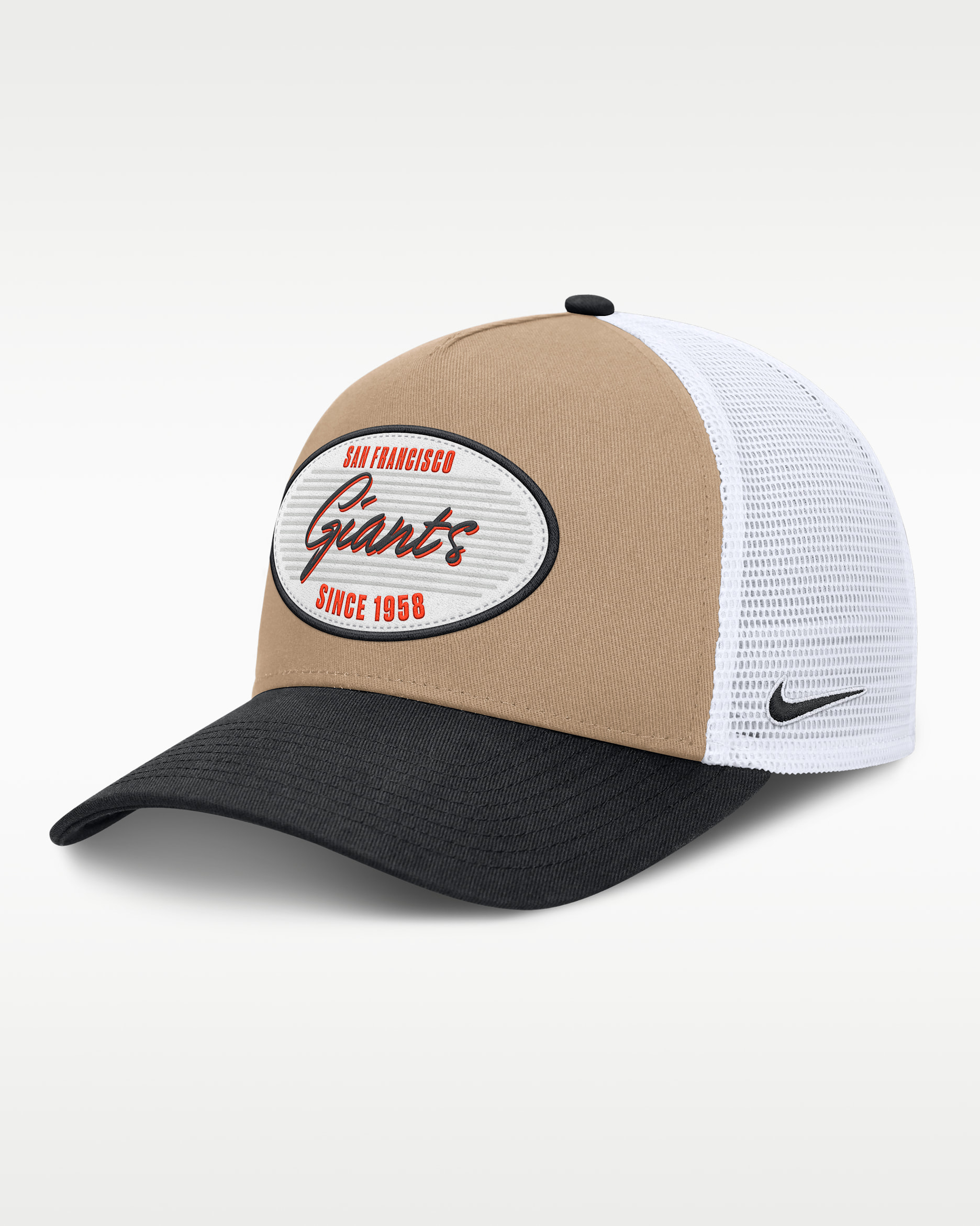San Francisco Giants Rise Men's Nike MLB A-Frame Trucker Adjustable Hat - Khaki/Black/Black