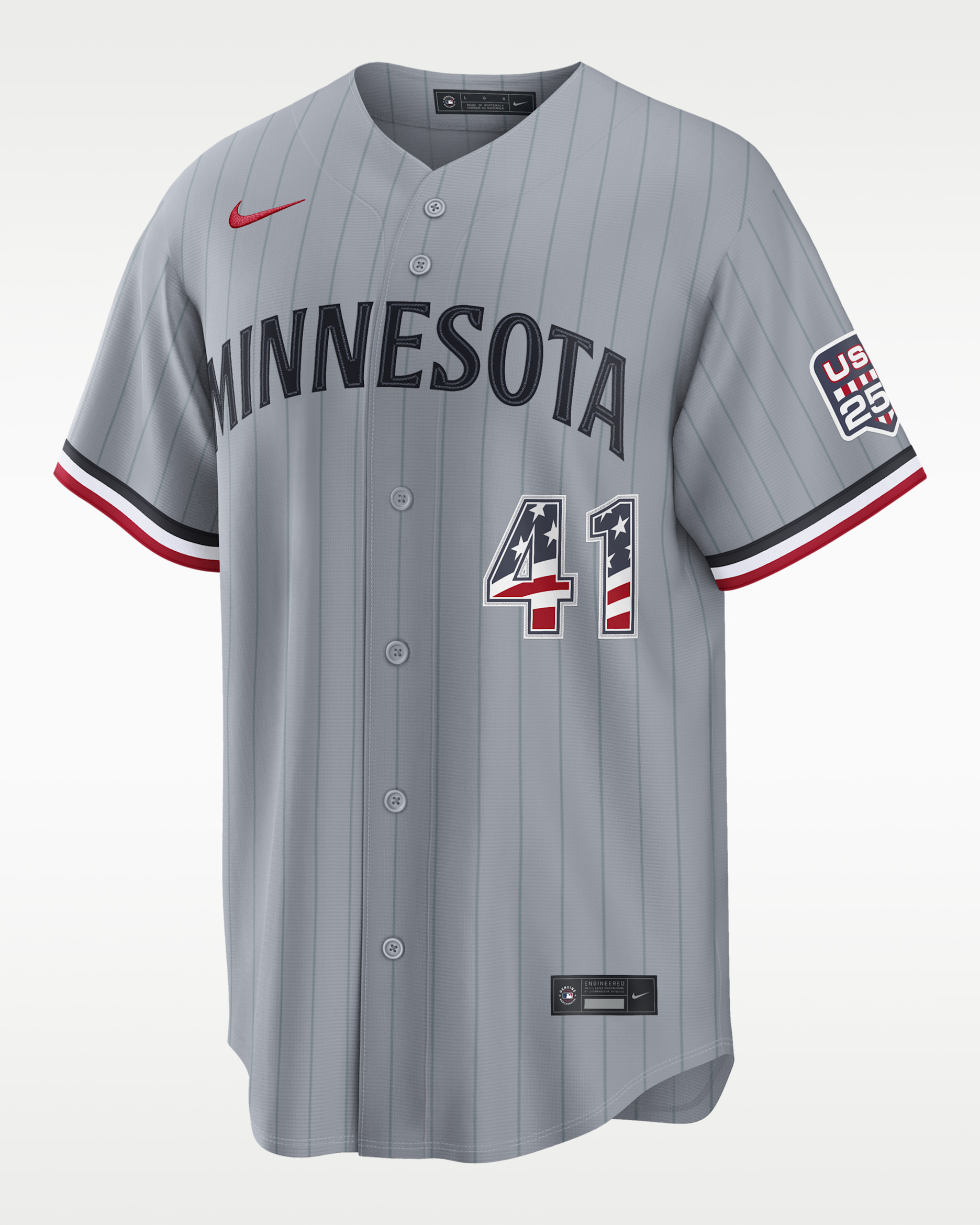 Joe Ryan Minnesota Twins USA 250 Men's Nike MLB Stadium Jersey - Grey