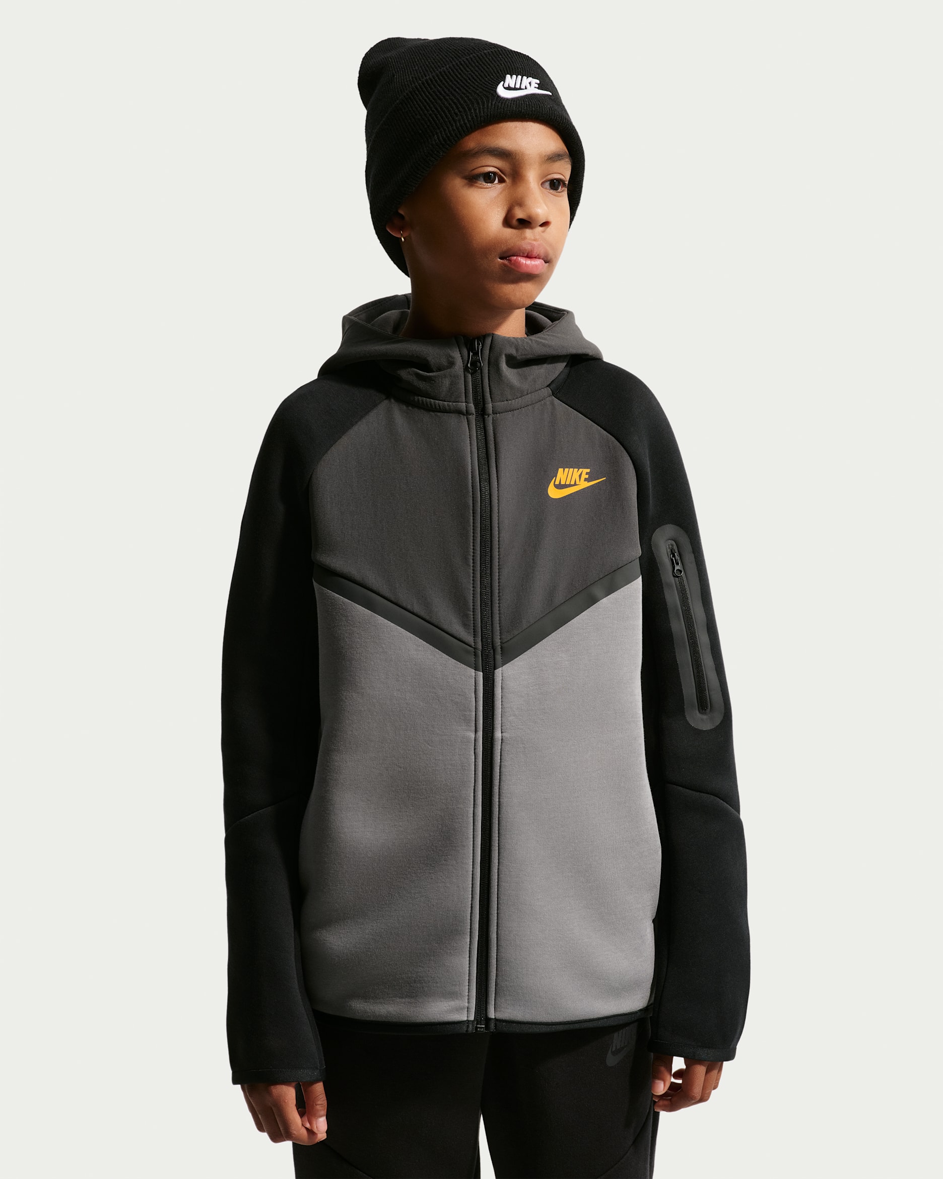 Sweat à capuche et zip Nike Sportswear Tech Fleece pour ado - Smoke Grey/Anthracite/Noir/Bright Crimson