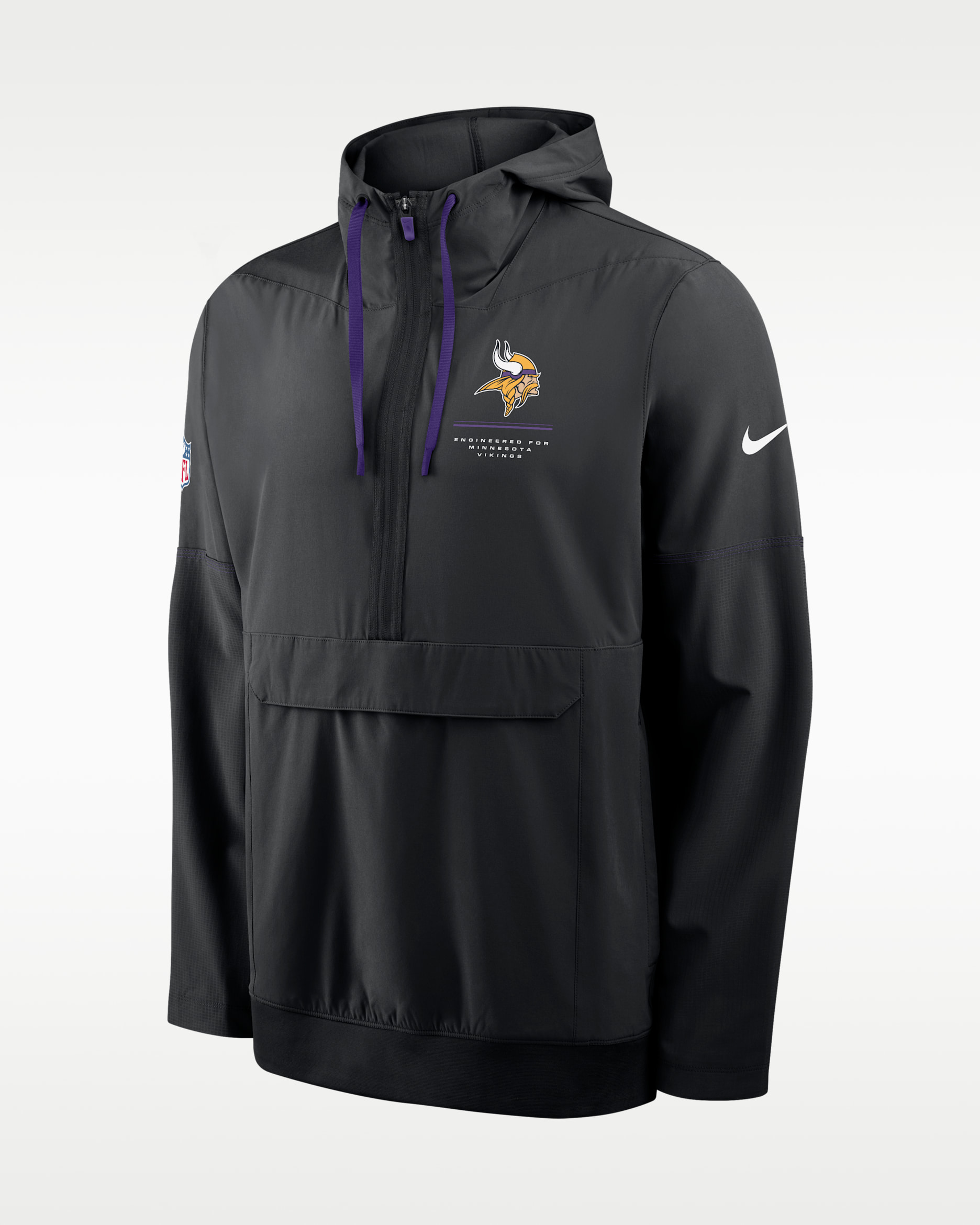Chamarra con gorro de medio cierre Nike de la NFL para hombre Minnesota Vikings Sideline Anorak - Negro