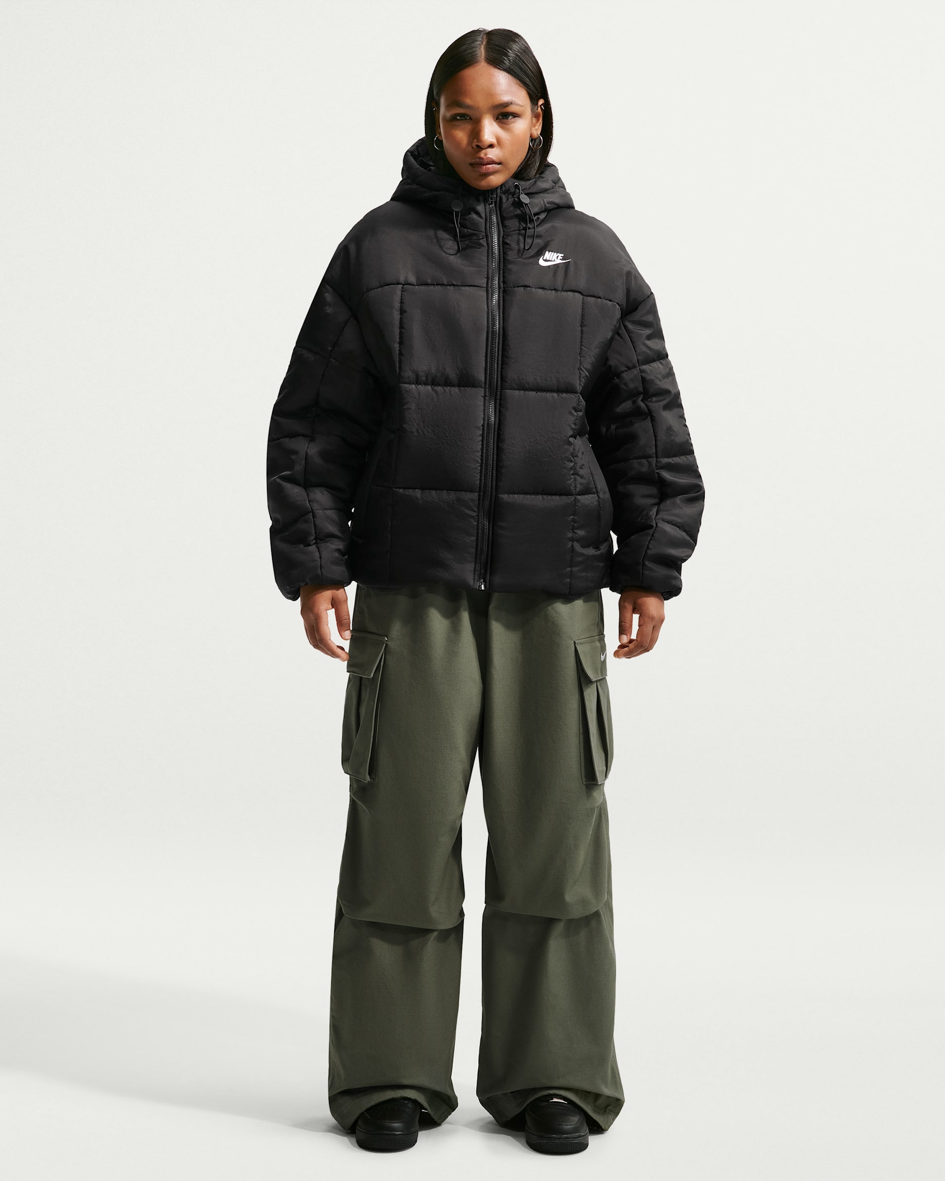 Nike Sportswear Women's Mid-Rise Oversized Woven Cargo Trousers - Medium Olive/Sail