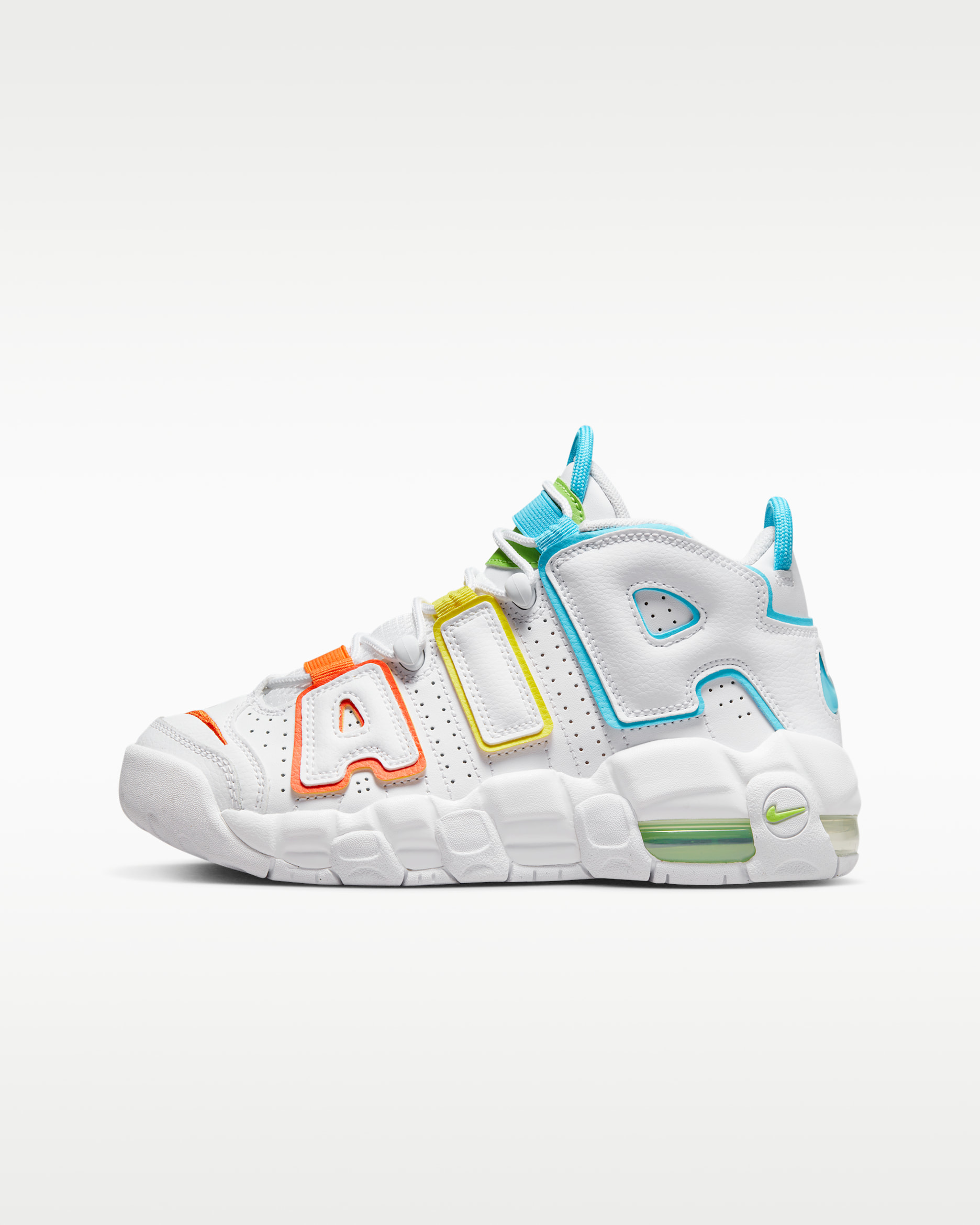 Calzado para niños grandes Nike Air More Uptempo - Blanco/Amarillo opti/Naranja seguridad/Azul báltico