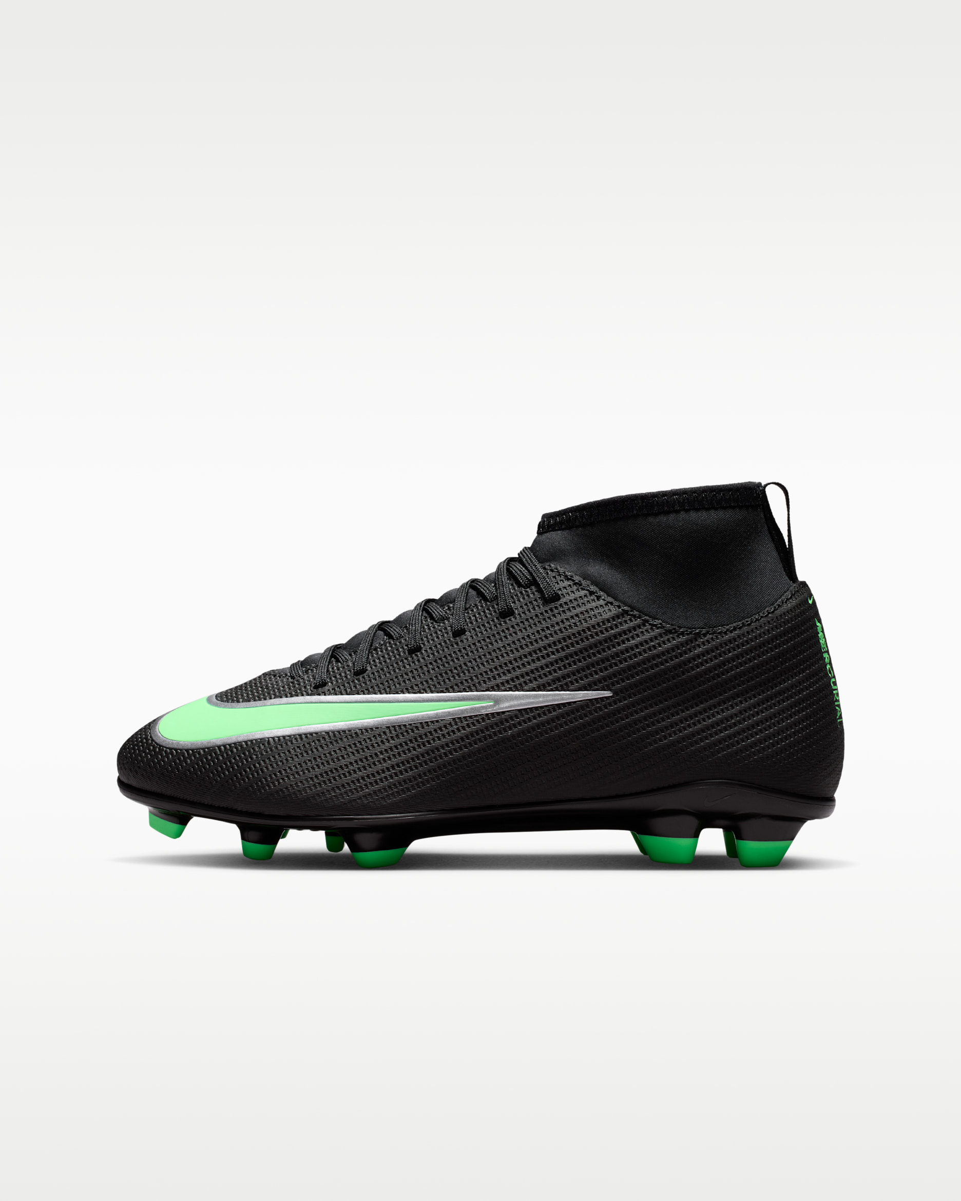 Nike Jr. Mercurial Superfly 11 Club Big Kids' Multi-Ground High-Top Soccer Cleats - Black/Black/Illusion Green
