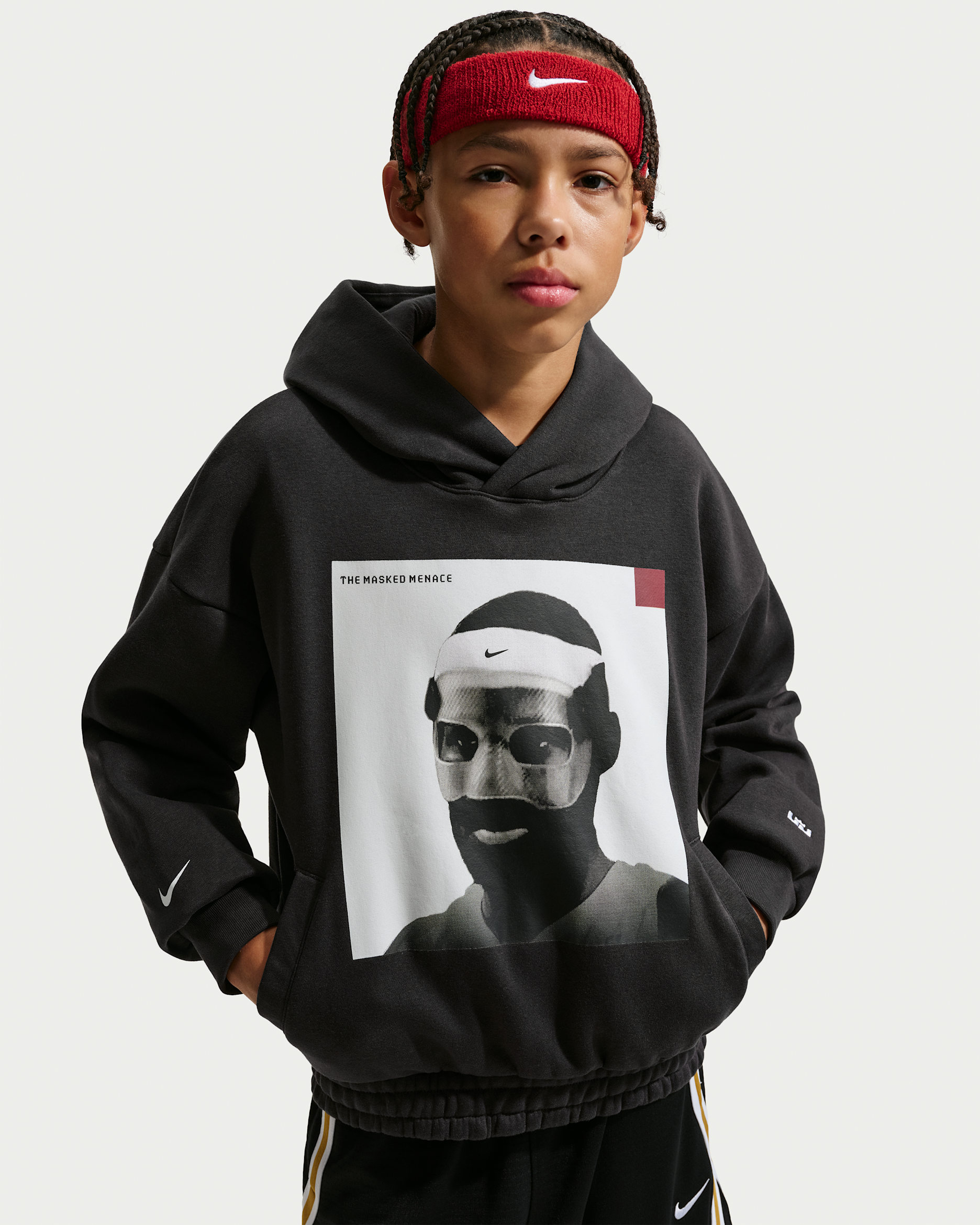 LeBron "Masked Menace" Big Kids' Pullover Hoodie - Off Noir/White