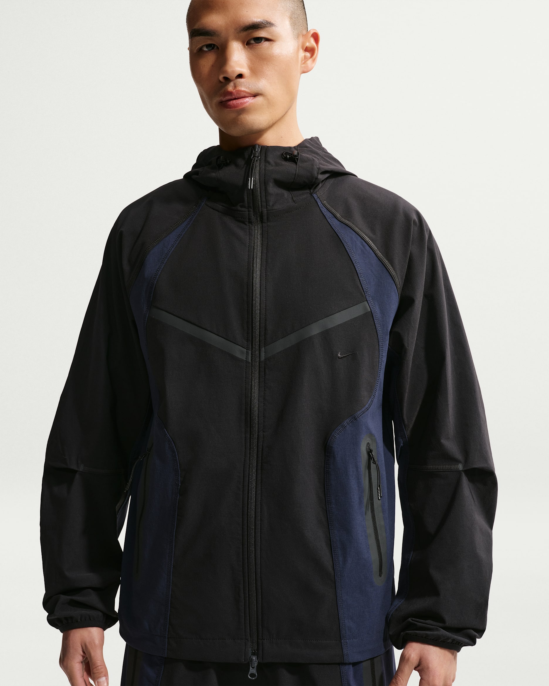 Nike Tech Men's Dri-FIT Woven Full-Zip Color-Block Windrunner Jacket - Black/Obsidian/Black