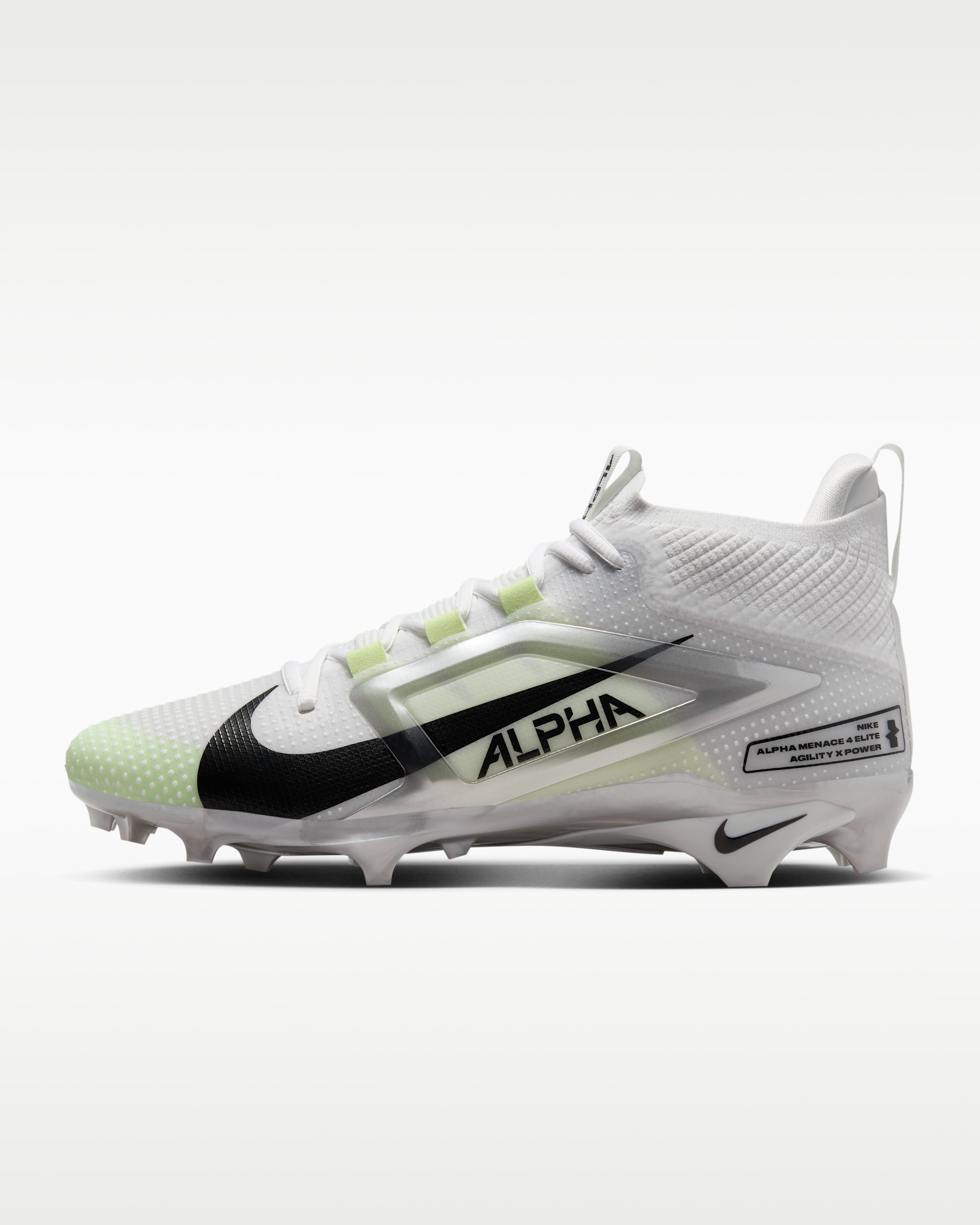 Nike Alpha Menace 4 Elite Football Cleats - White/Metallic Silver/Photon Dust/Black