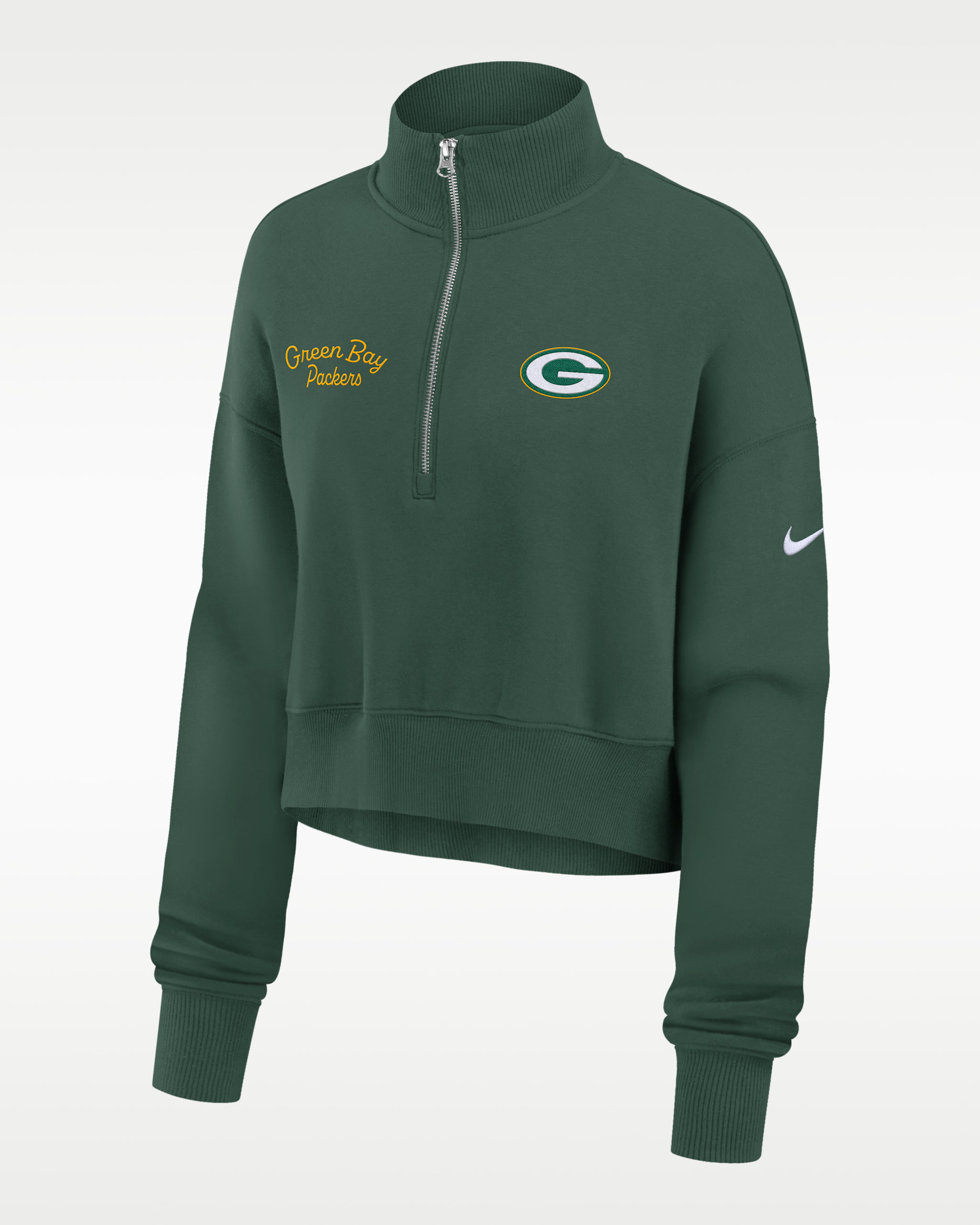 Green Bay Packers Phoenix Women's Nike NFL Cropped 1/4-Zip Crew - Green
