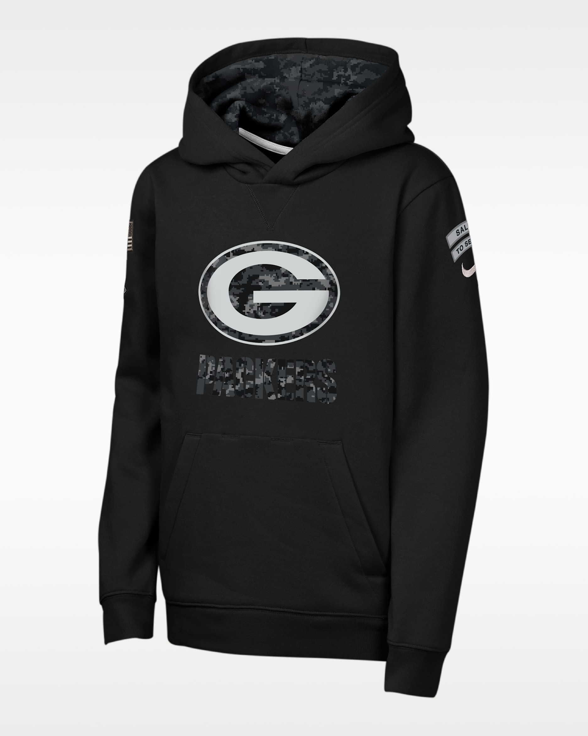 Sudadera con gorro sin cierre Nike de la NFL para niños talla grande Green Bay Packers Salute to Service Sideline Club - Negro