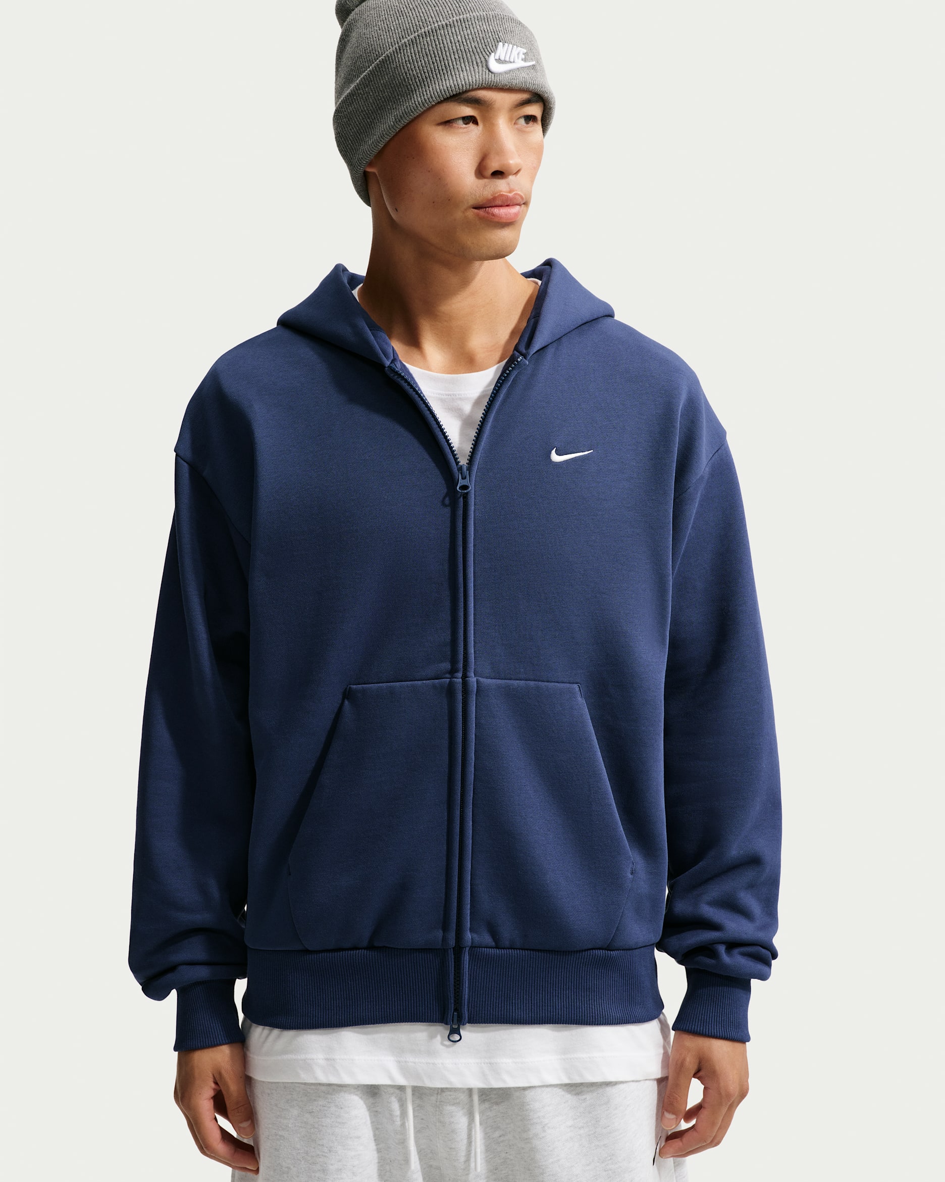 Nike Solo Fleece Men's Full-Zip Hoodie - Midnight Navy/Sail