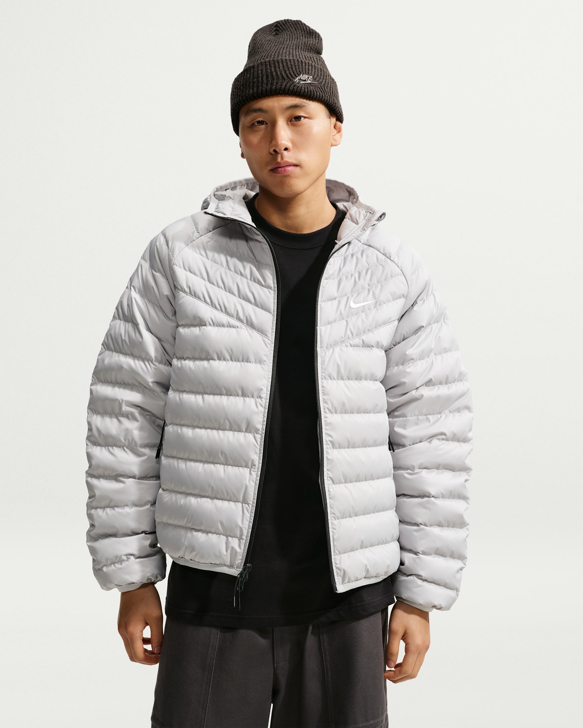 Veste légère en duvet microcanal Nike Windrunner pour homme - Grey Fog/Blanc