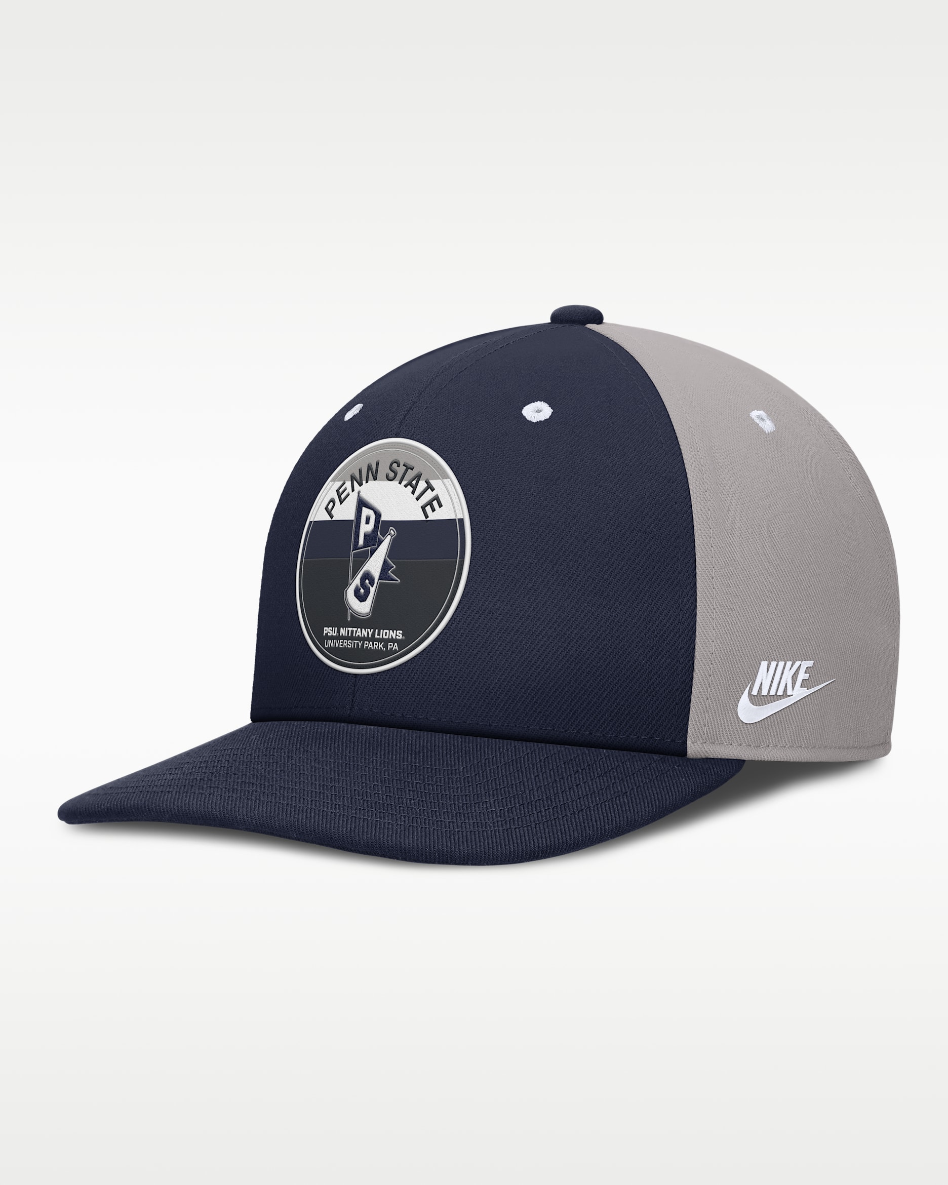 Gorra universitaria Nike Dri-FIT ajustable para hombre Penn State Athletic Prep Pro - Gris/Azul marino