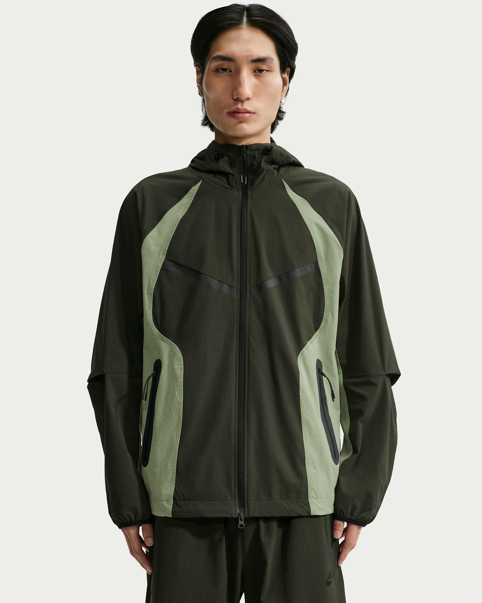 Nike Tech Men's Dri-FIT Woven Color-Block Windrunner Loose Jacket - Sequoia/Oil Green/Black