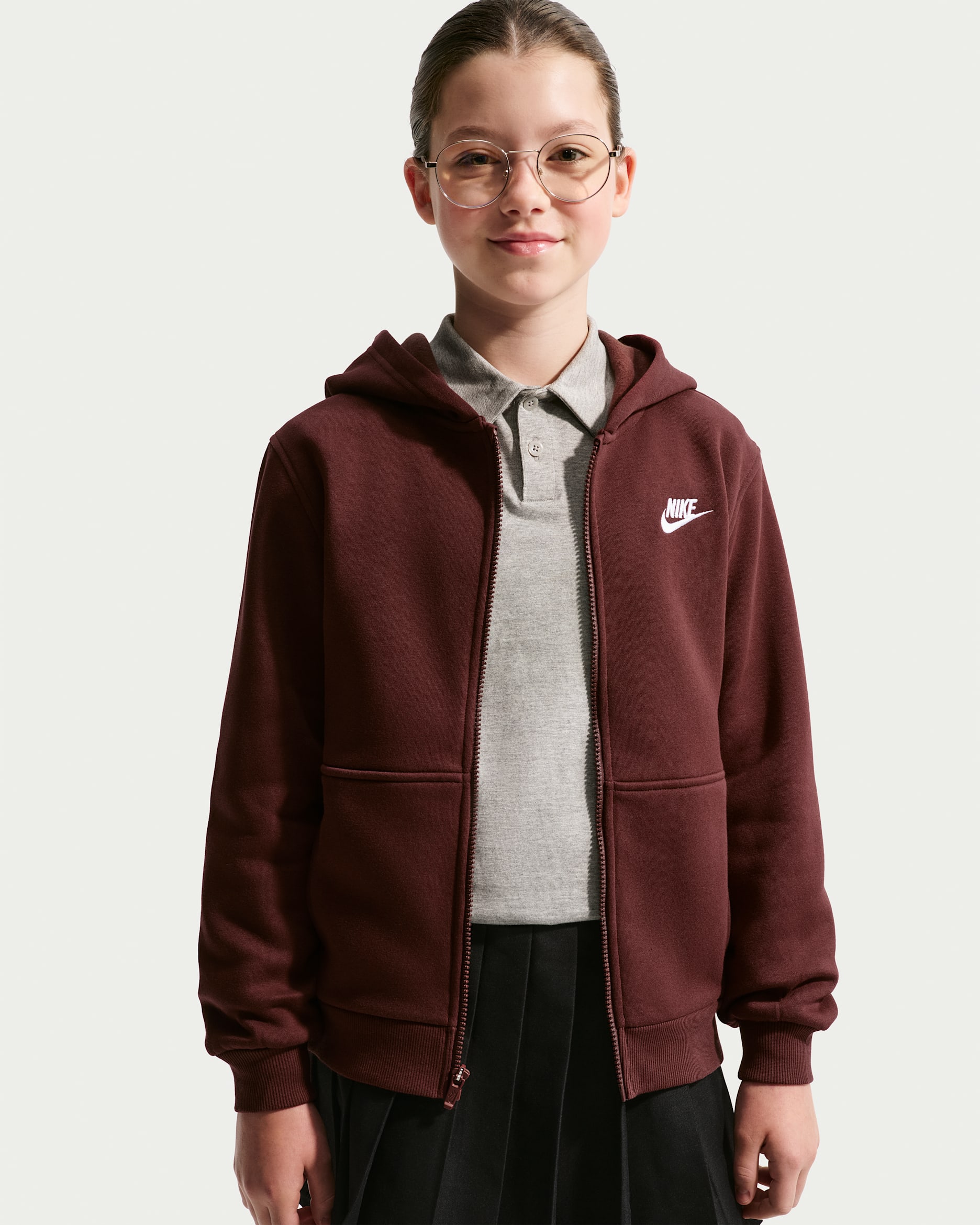 Nike Sportswear Club Big Kids' Fleece Full-Zip Hoodie - Mystic Dates/White