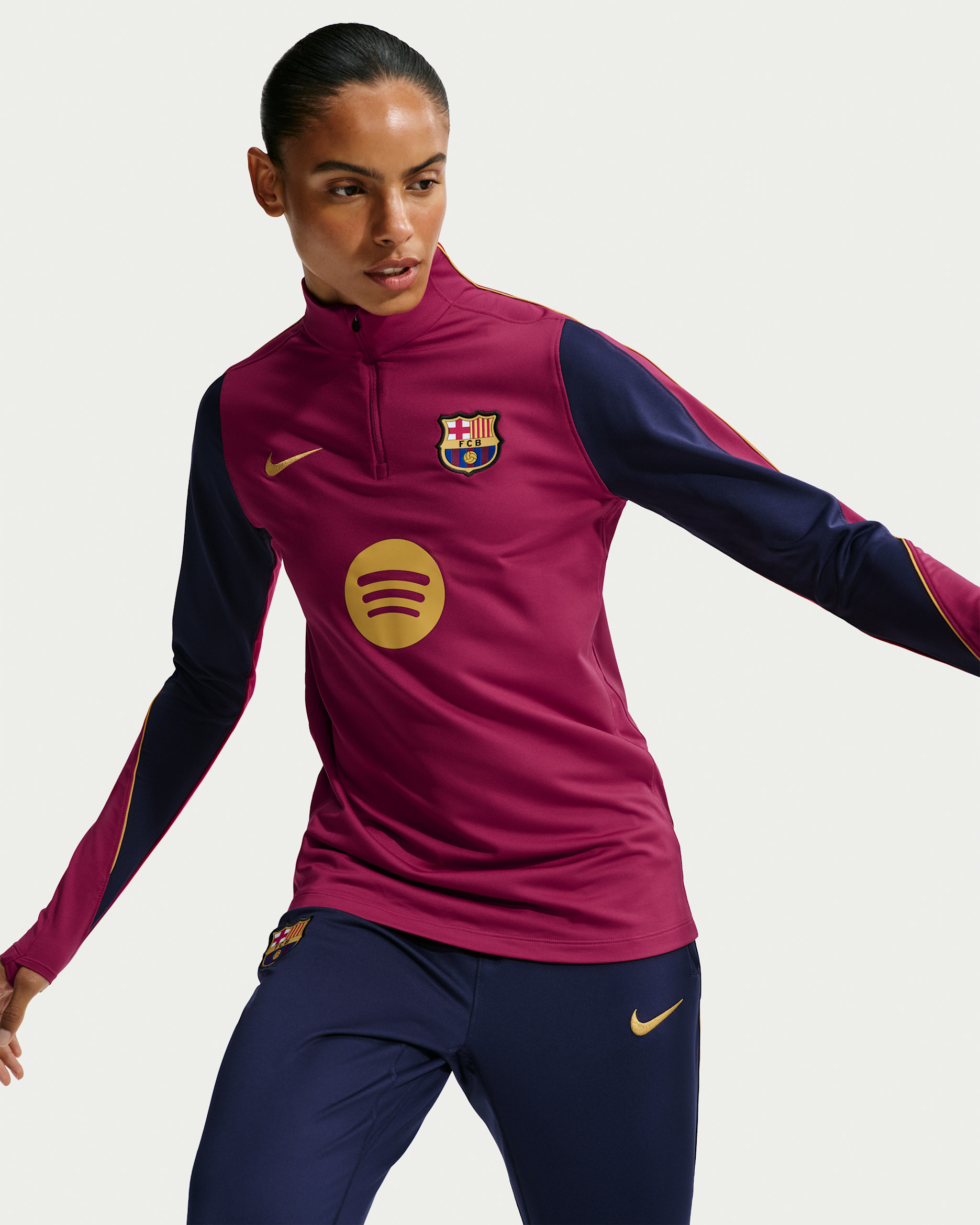 Maskinstrikket FC Barcelona Strike Nike Dri-FIT Football-træningstrøje til kvinder - Noble Red/Noble Red/Mineral Yellow