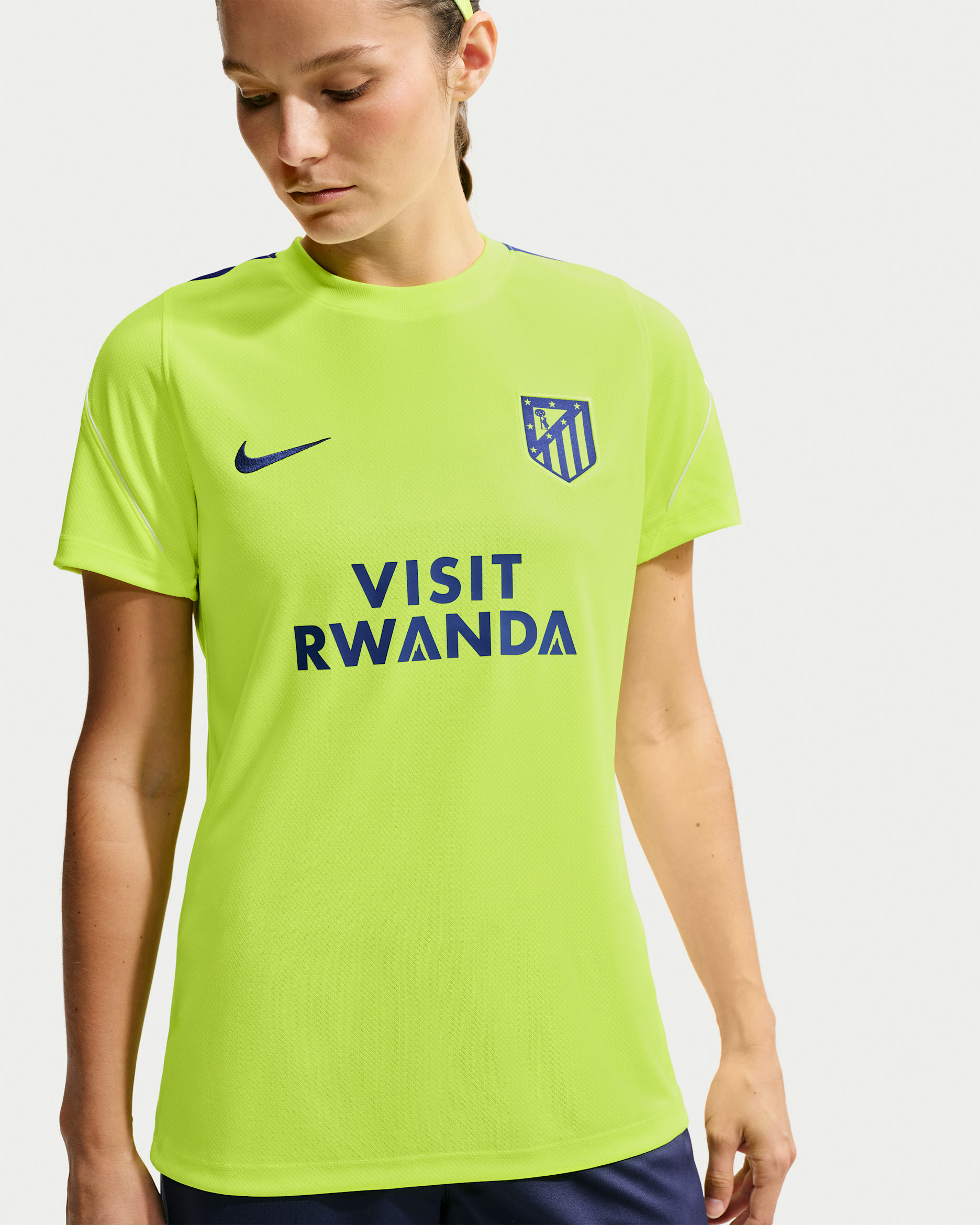 Atlético Madrid Strike Nike Soccer Dri-FIT kortermet fotballtrøye til dame - Volt/Hvit/Deep Royal Blue/Deep Royal Blue