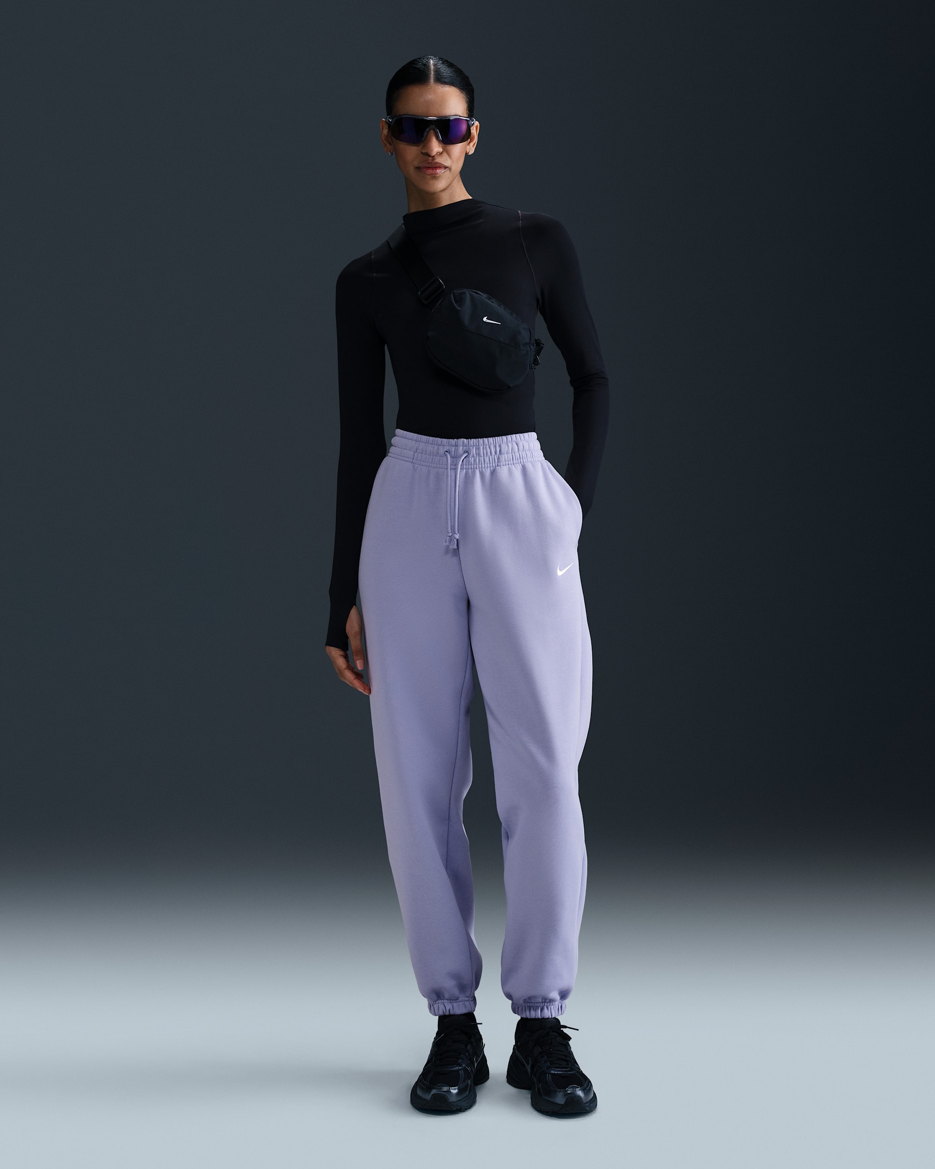 Pants de entrenamiento oversized de tiro alto para mujer Nike Sportswear Phoenix Fleece - Hielo lila/Vela