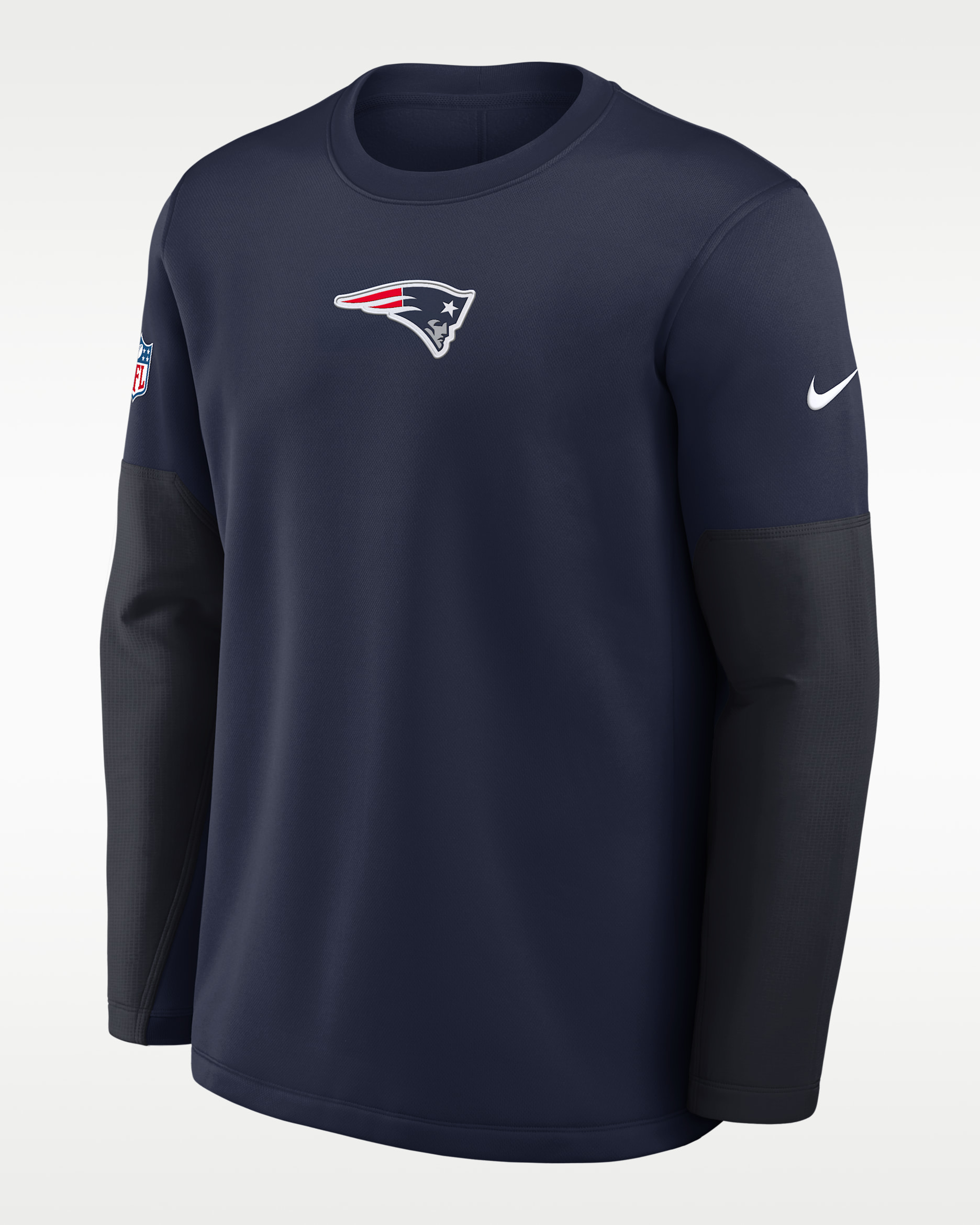 New England Patriots Scripted To Win Sideline Coach Men's Nike Therma-FIT NFL Long-Sleeve T-Shirt - Navy