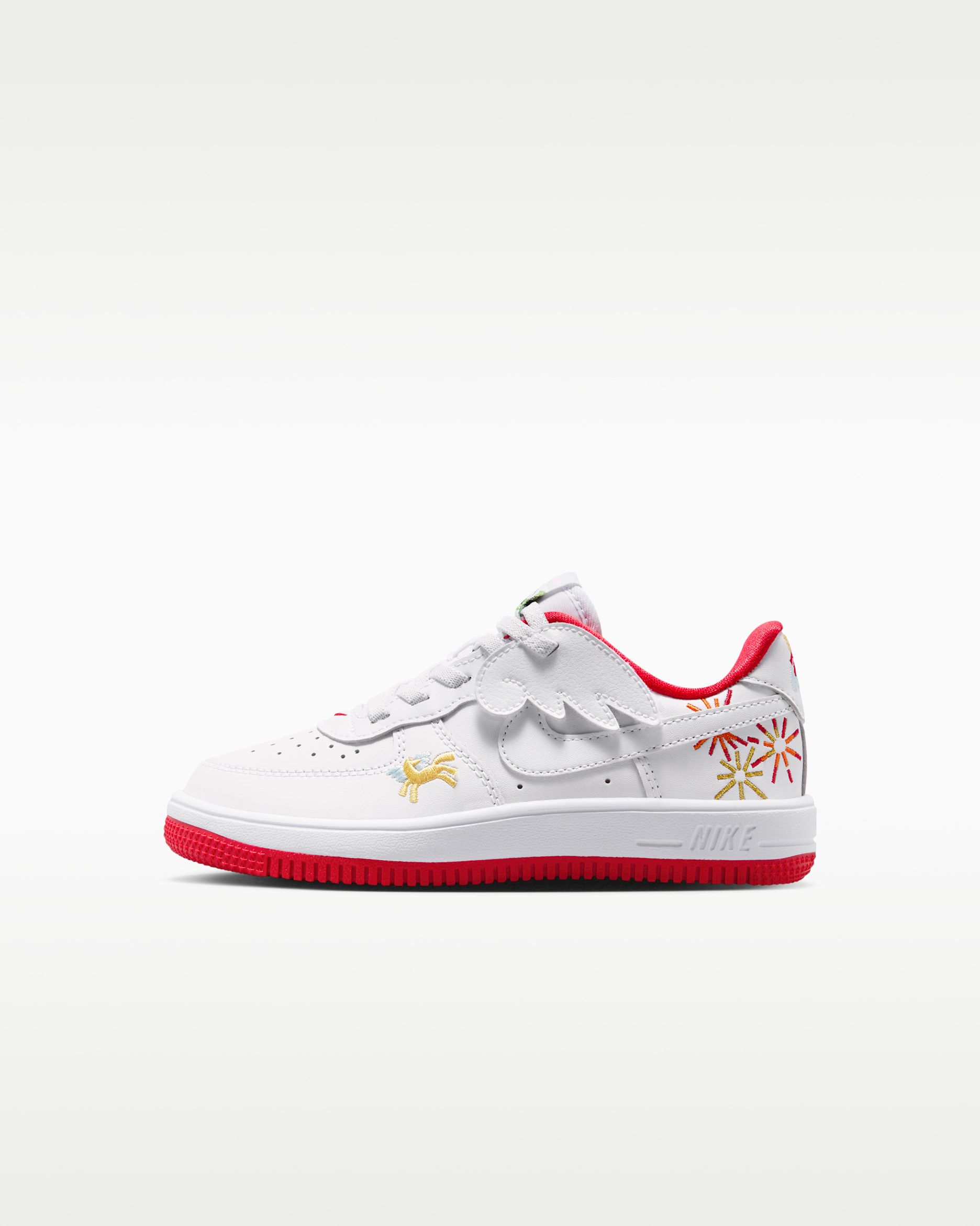 Nike Force 1 Low EasyOn Younger Kids' Shoes - White/White/University Red/White