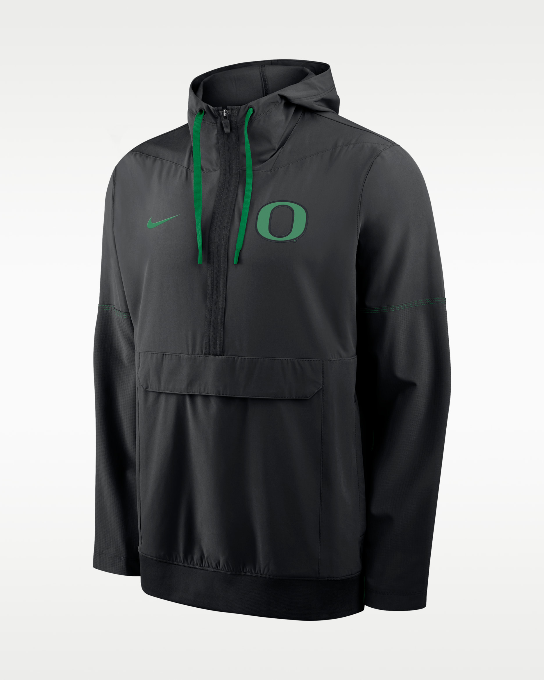 Oregon Sideline Anorak Men's Nike College 1/2-Zip Hooded Jacket - Black/Apple Green