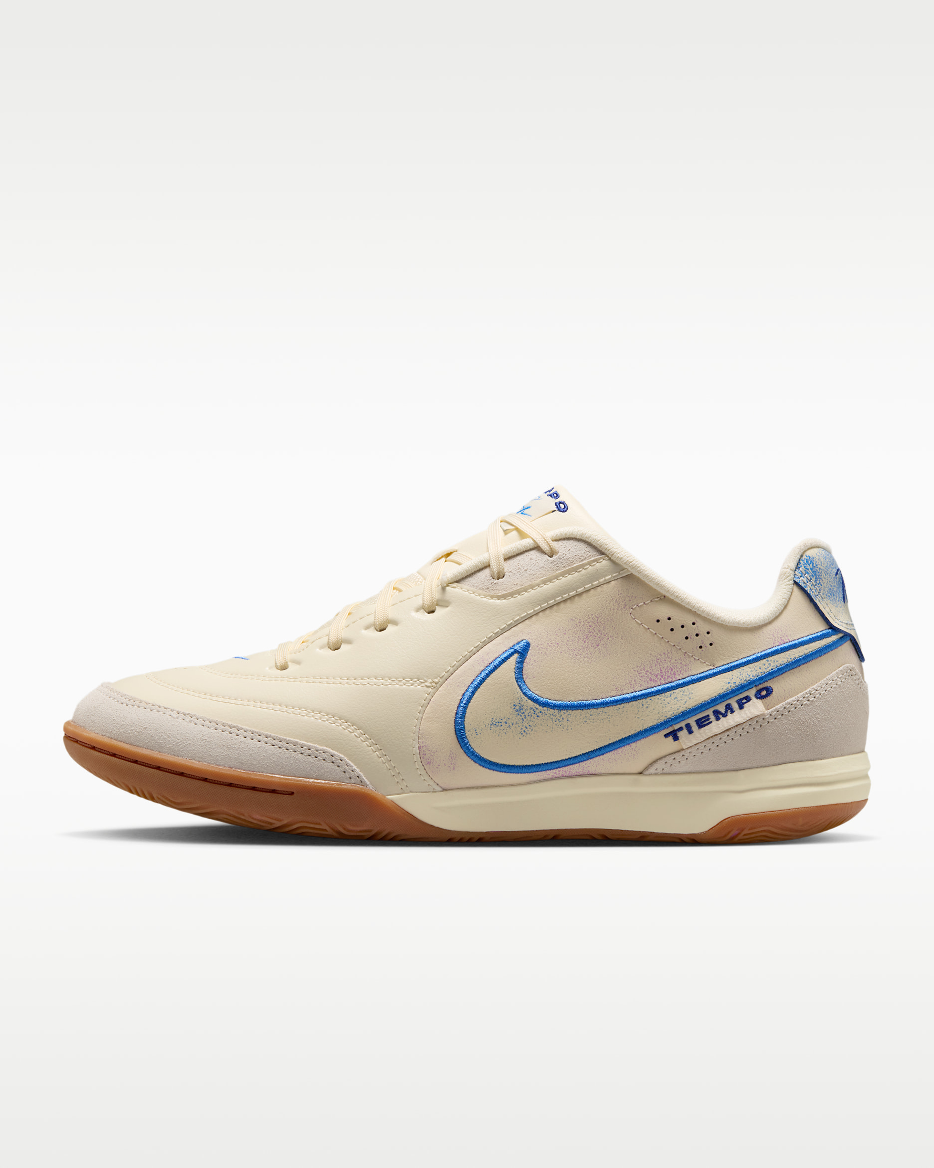 รองเท้าฟุตบอลไม่หุ้มข้อสำหรับสนามในร่ม/คอร์ท Nike Tiempo Streetgato PRM - Coconut Milk/Gum Medium Brown/Blue Crystal