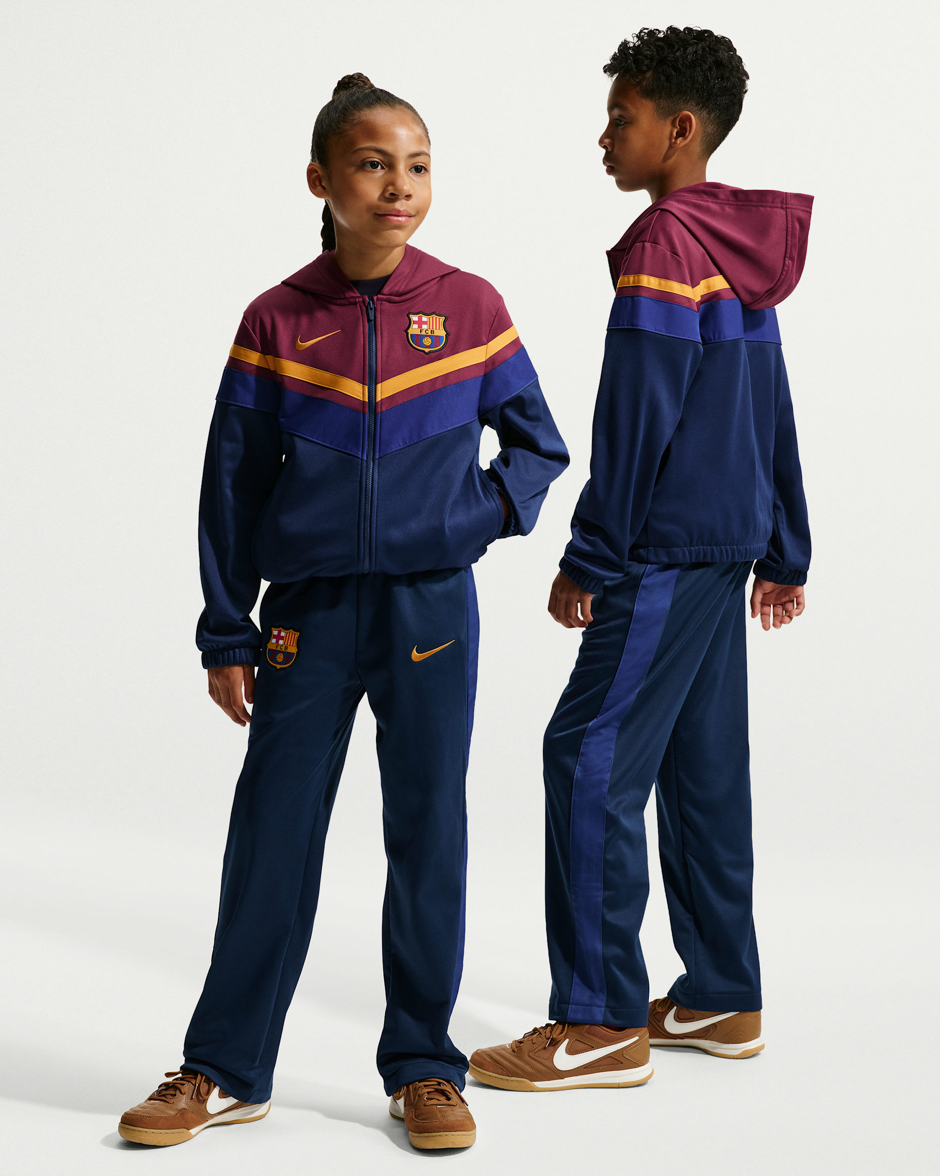 F.C. Barcelona Home Older Kids' Nike Dri-FIT Football Hooded Tracksuit - Deep Garnet/Blue Void/Deep Royal Blue/Mineral Yellow
