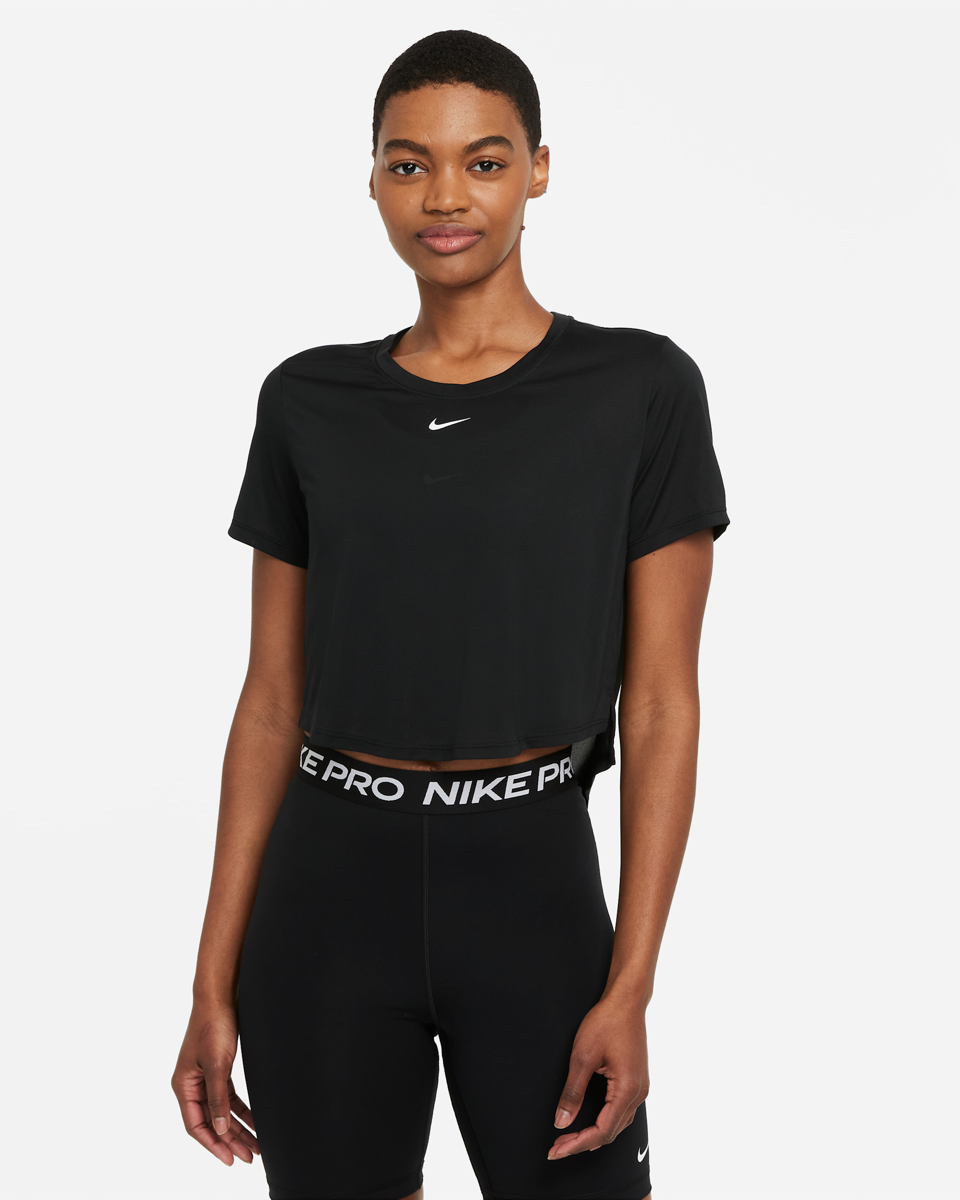Top corto de manga corta y ajuste estándar para mujer Nike Dri-FIT One - Negro/Blanco