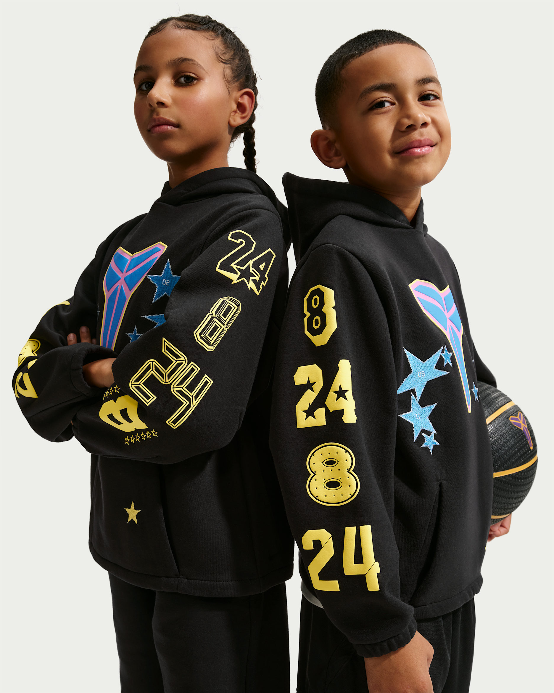 Kobe All-Star Weekend Big Kids' Fleece Basketball Hoodie - Black/Sonic Yellow/Light Photo Blue