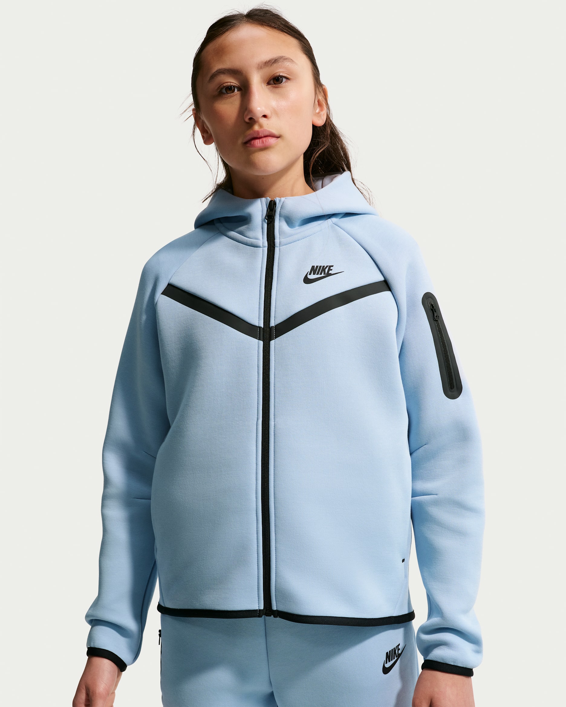 Nike Sportswear Tech Fleece Girls' Full-Zip Hoodie - Light Armoury Blue/Black/Black