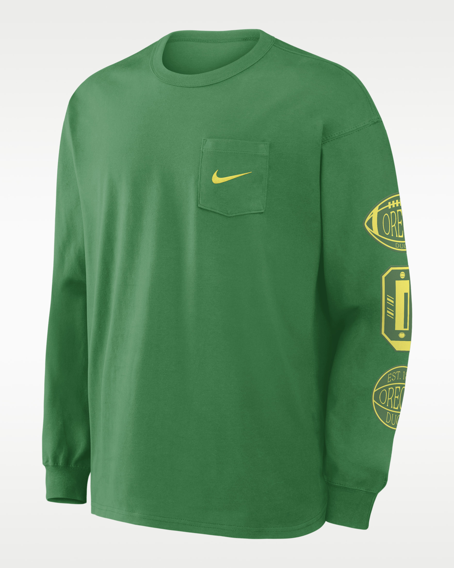 Playera de manga larga universitaria Nike para hombre Oregon Academic Max90 Pocket - Verde