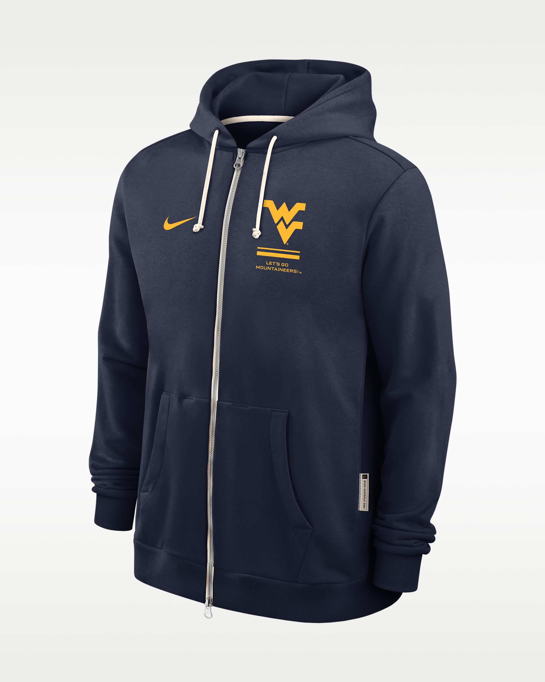 Sudadera con gorro universitaria Nike Dri-FIT de cierre completo para hombre West Virginia Sideline Standard Issue - Azul marino universitario