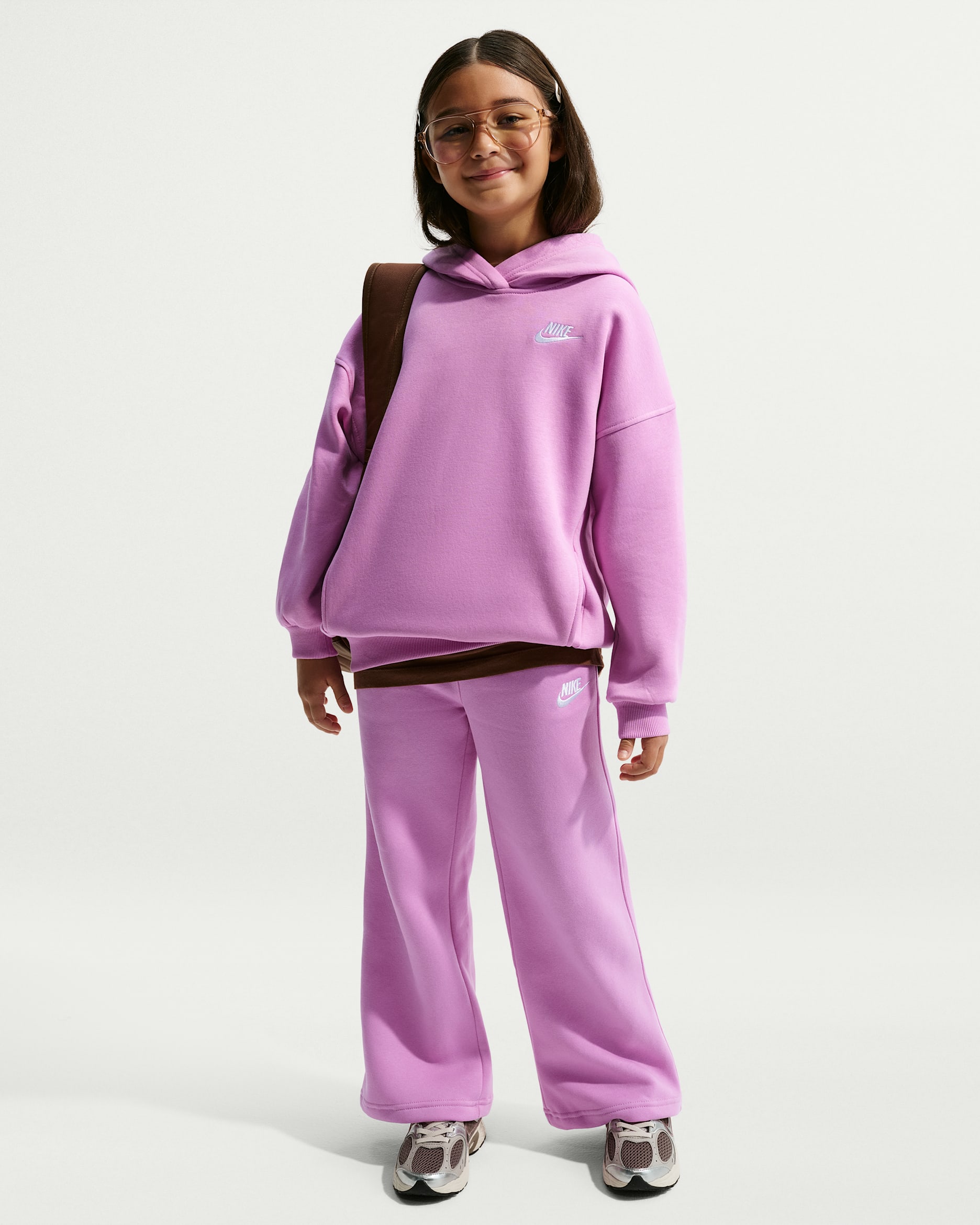 Pants de pierna ancha para niña Nike Sportswear Club Fleece - Magenta claro/Magenta claro/Blanco