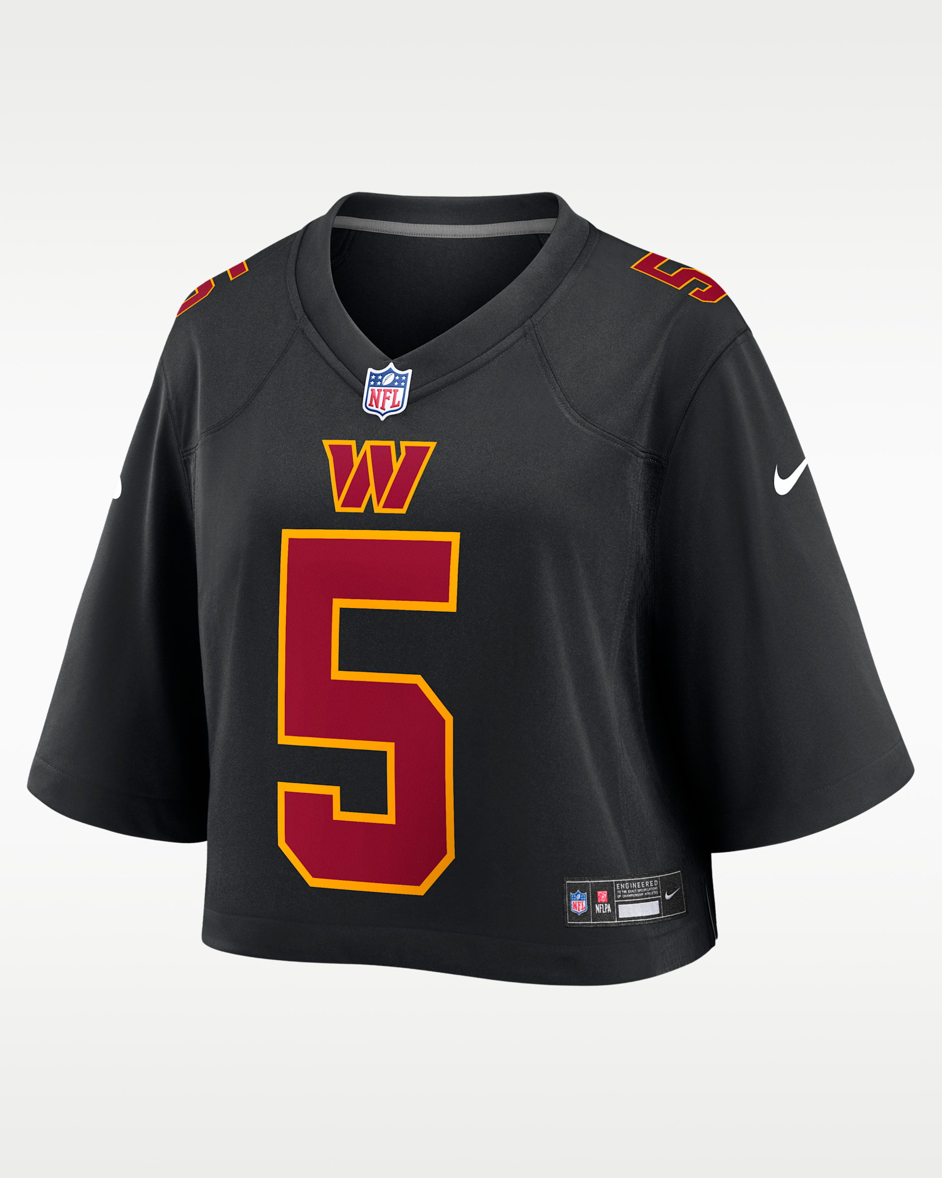 Jayden Daniels Washington Commanders Women's Nike NFL Cropped Tundra Game Jersey - Black