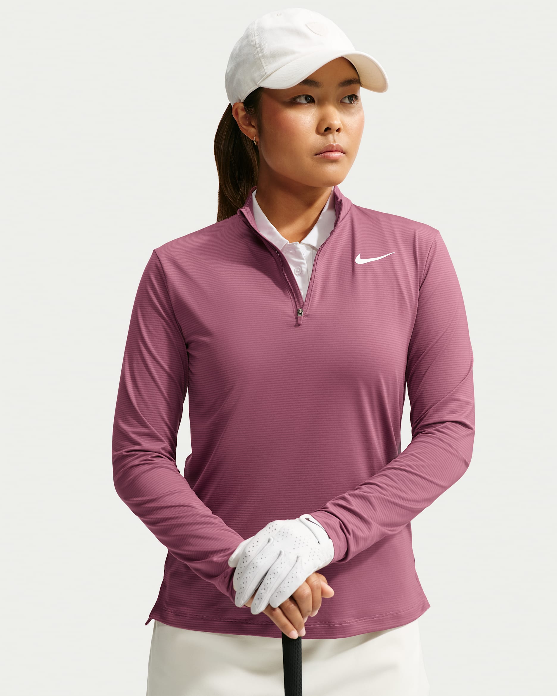 Nike Victory Women's Dri-FIT 1/4-Zip Golf Top - Pink Smoke/White