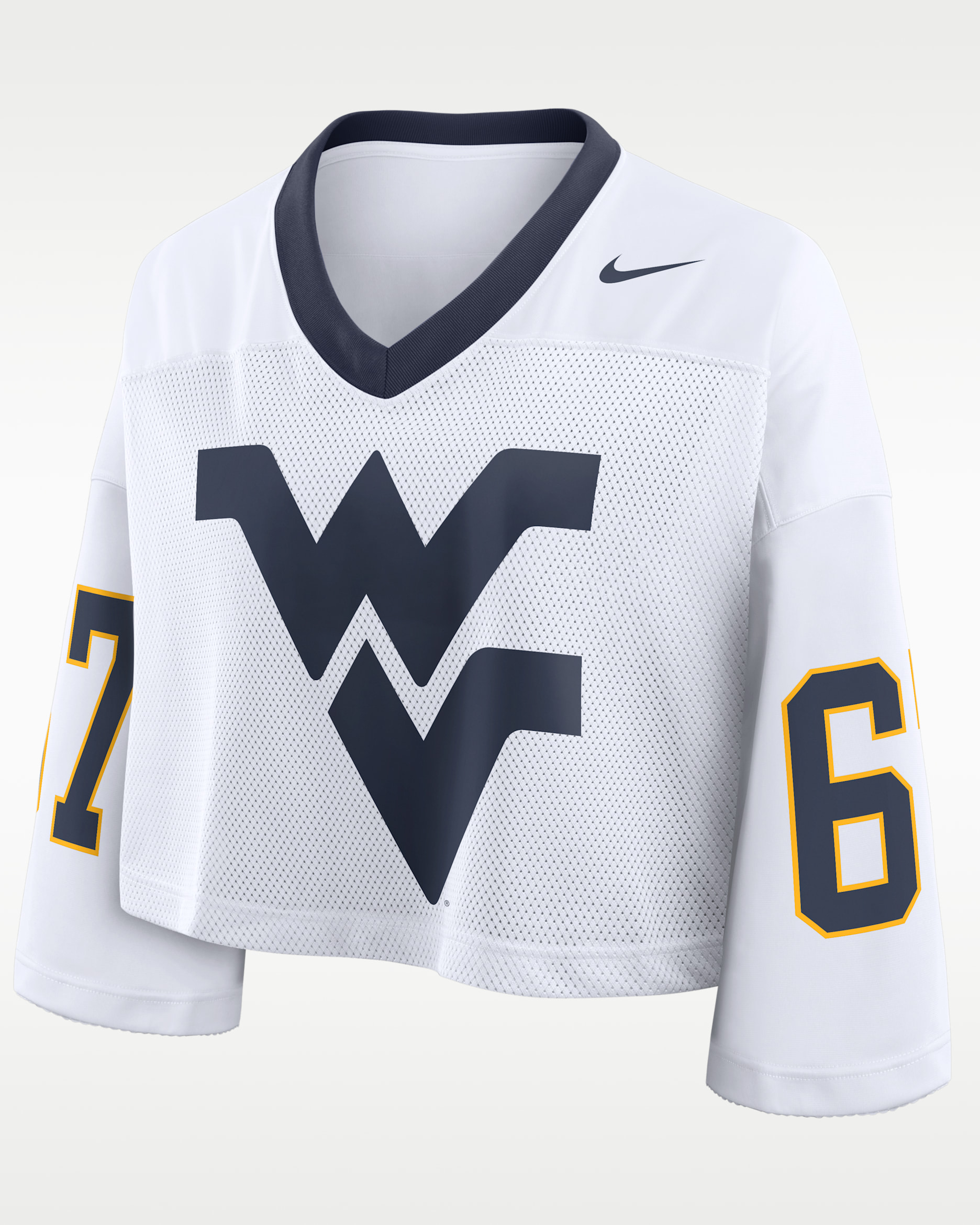 West Virginia Logo Women's Nike Dri-FIT College Cropped Jersey - White/Navy