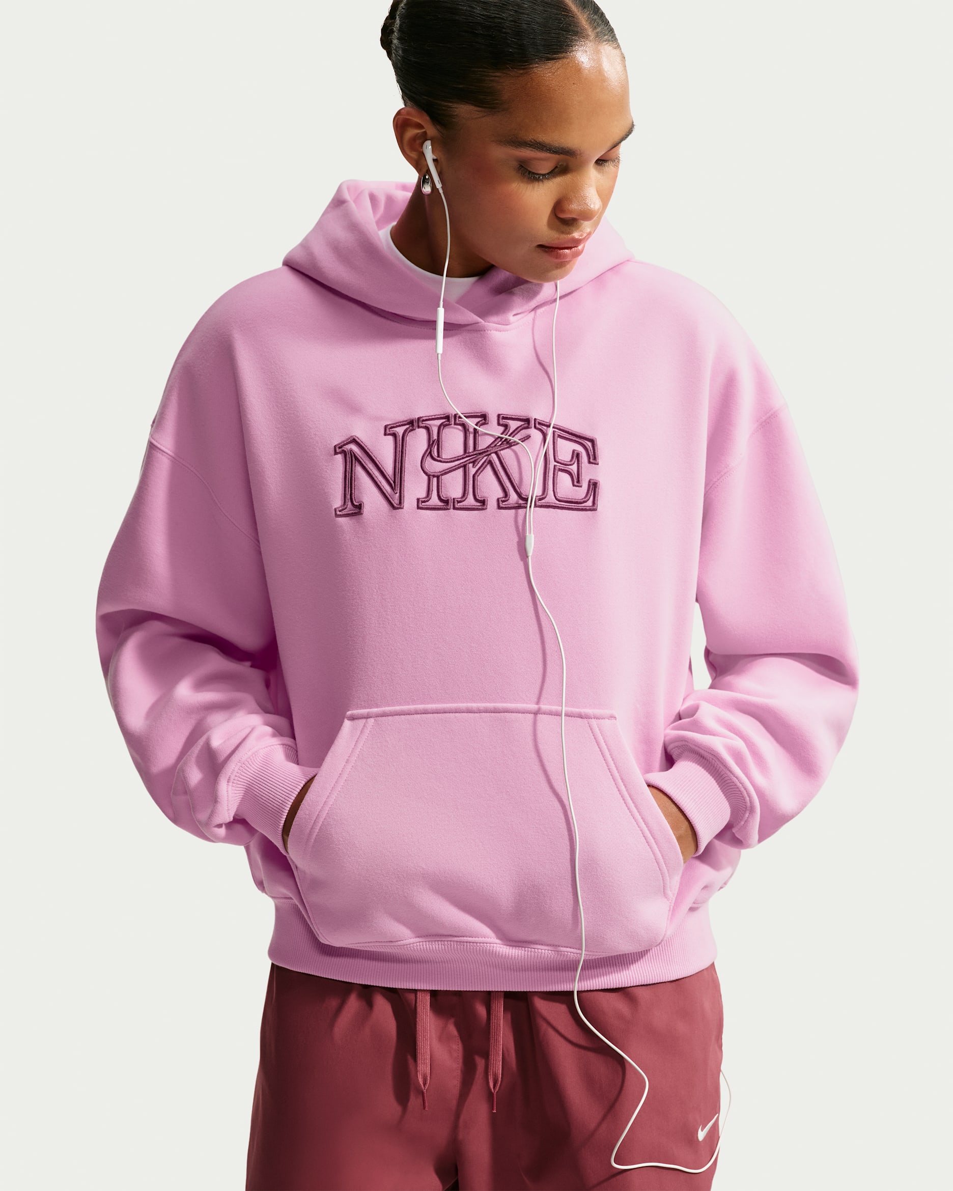 Nike Studio Fleece Medium Weight 'Graphic Pack' Women's Oversized Pullover Logo Hoodie - Pink Rise/Pink Smoke