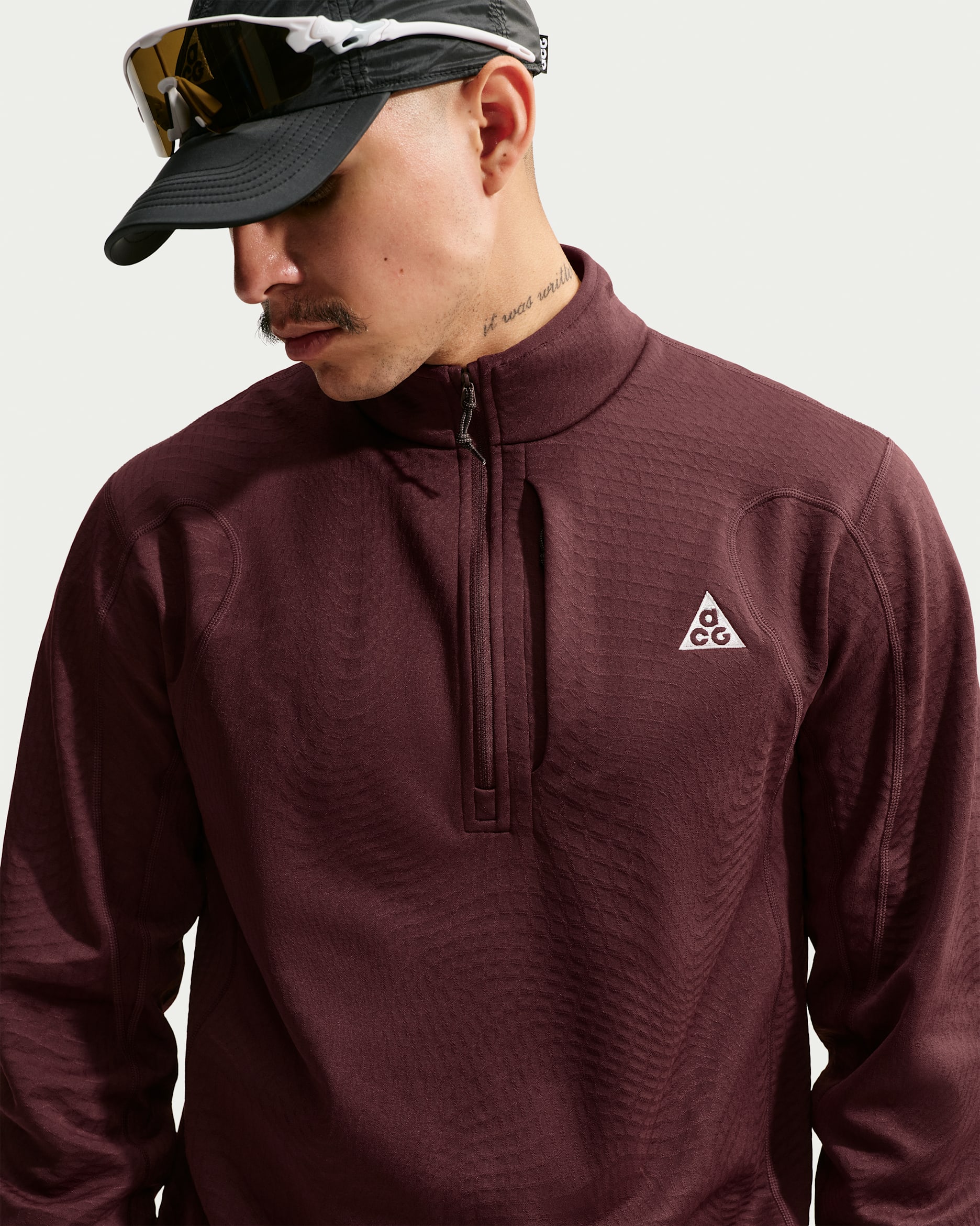 ACG Wolf Grid Men's Therma-FIT 1/2-Zip Hiking Top - Mystic Dates/Tattoo/Light British Tan/Summit White
