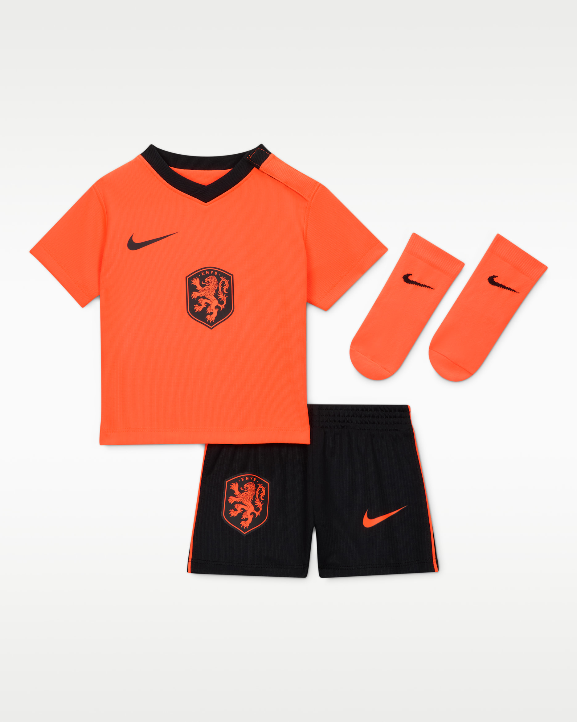 Netherlands 2026 Stadium Home Baby/Toddler Nike Football Replica 3-Piece Kit - Hyper Crimson/Black