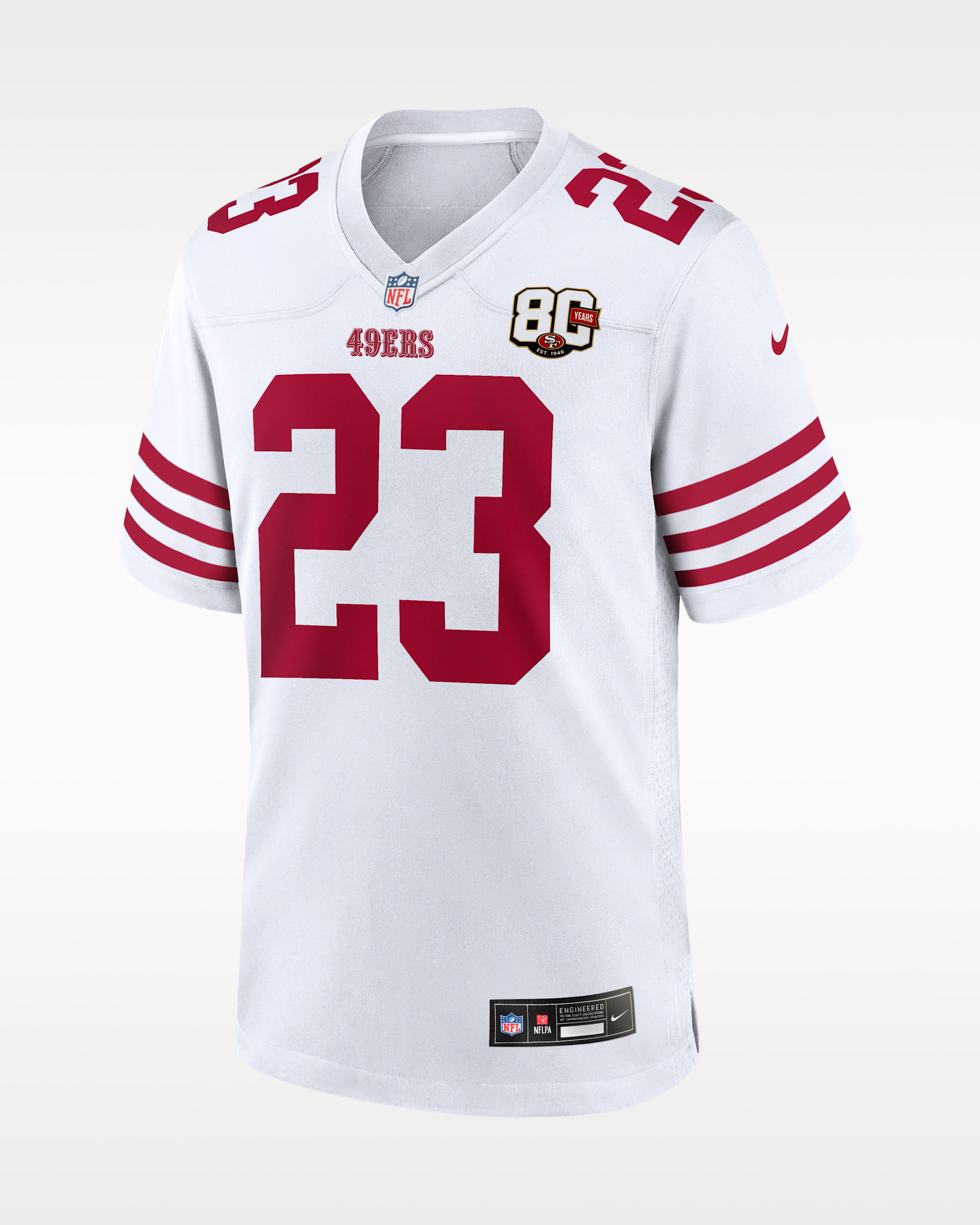 Christian McCaffrey San Francisco 49ers 80th Anniversary Men's Nike NFL Game Jersey - White
