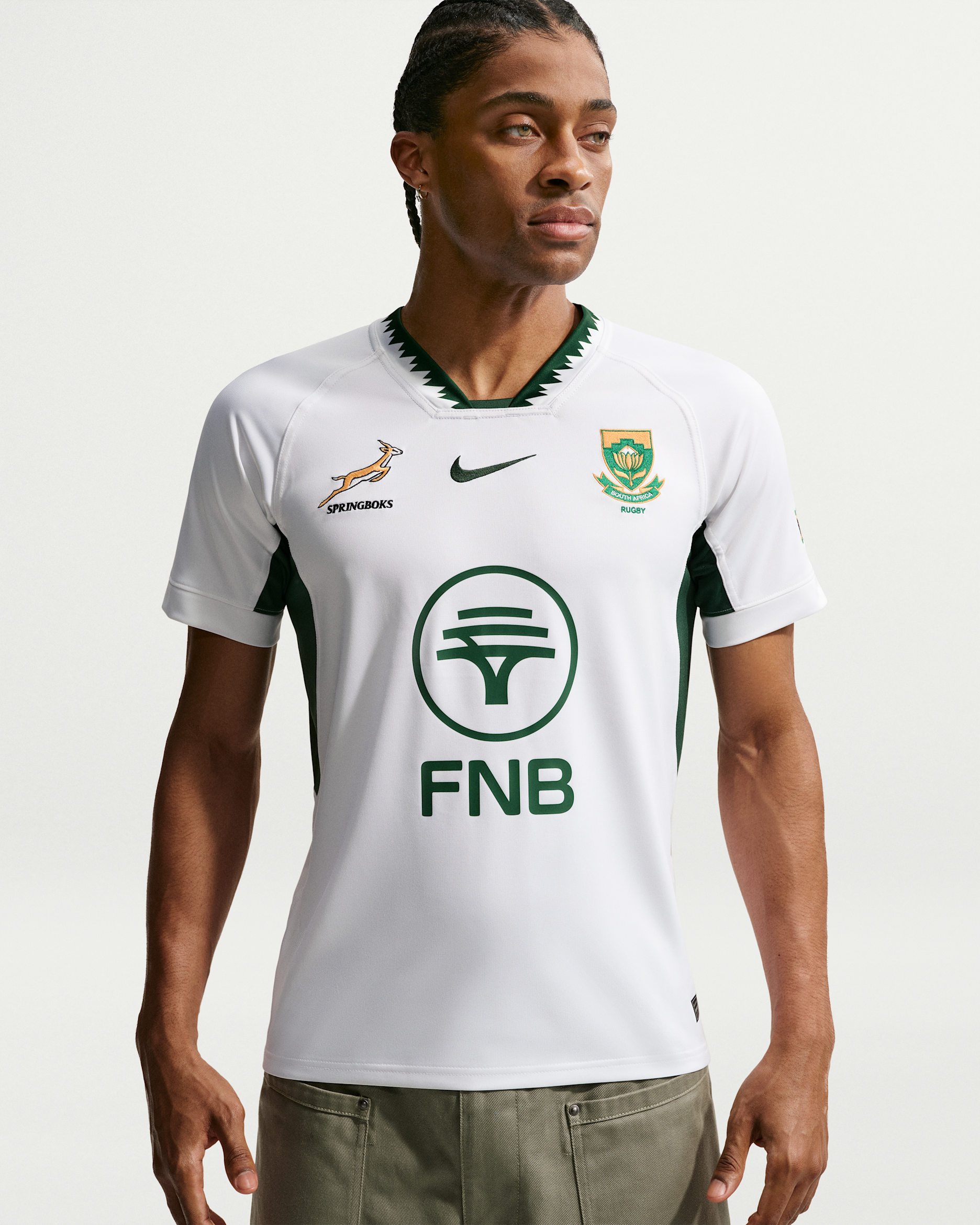 Springboks Men's Rugby Away Replica Shirt - White/Gorge Green/Gorge Green