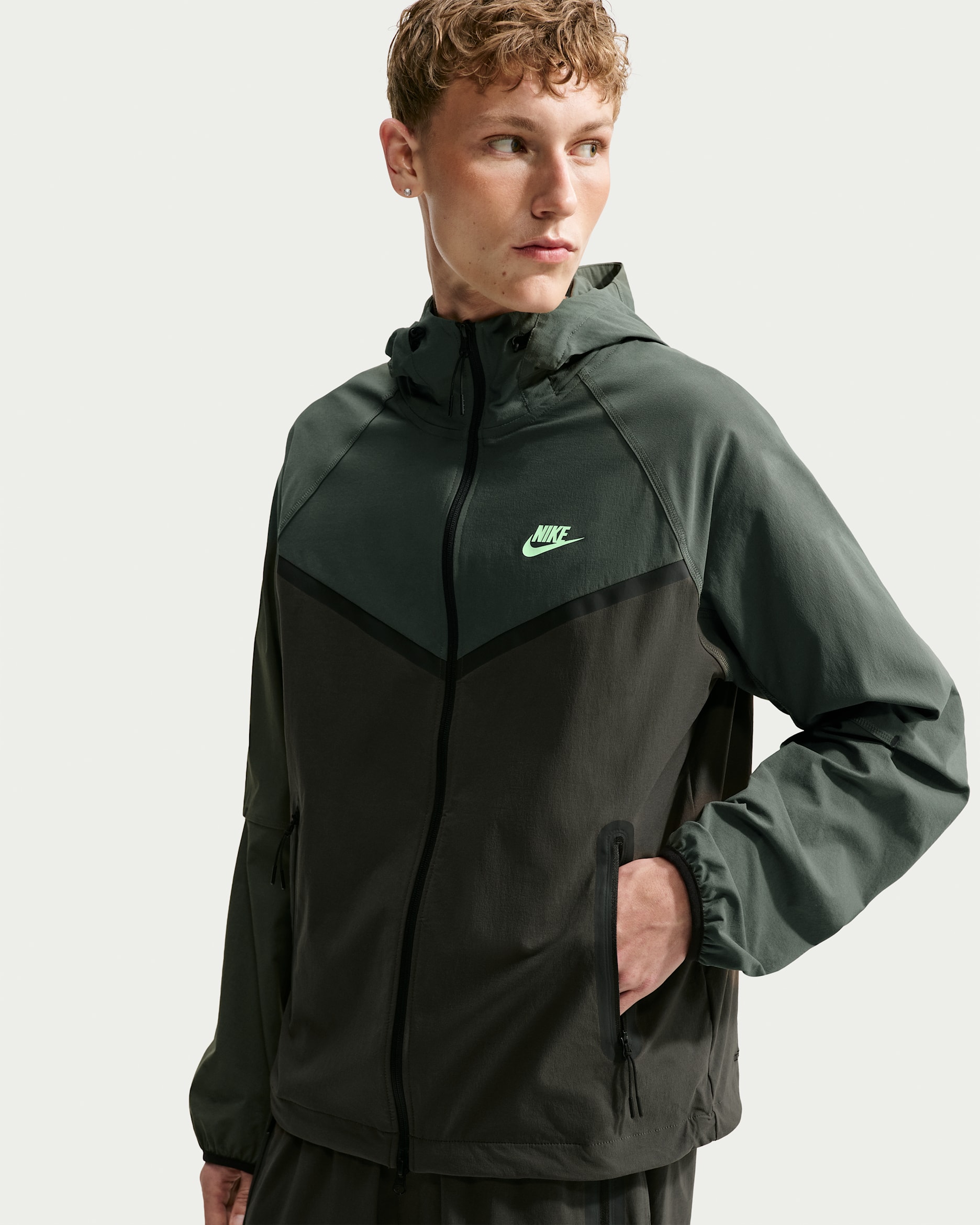 Nike Tech Men's Dri-FIT Woven Full-Zip Windrunner Jacket - Newsprint/Camo Green/Illusion Green