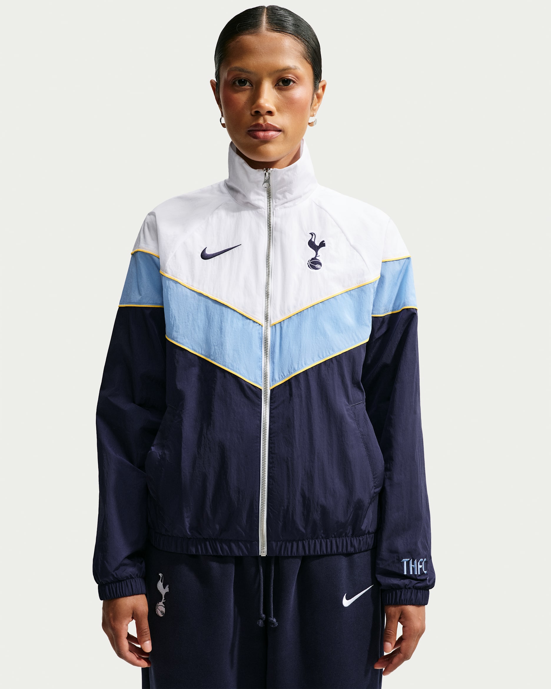 Tottenham Hotspur Windrunner Nike UV Dokuma Kadın Futbol Ceketi - Obsidian/Beyaz/Light Blue/Obsidian