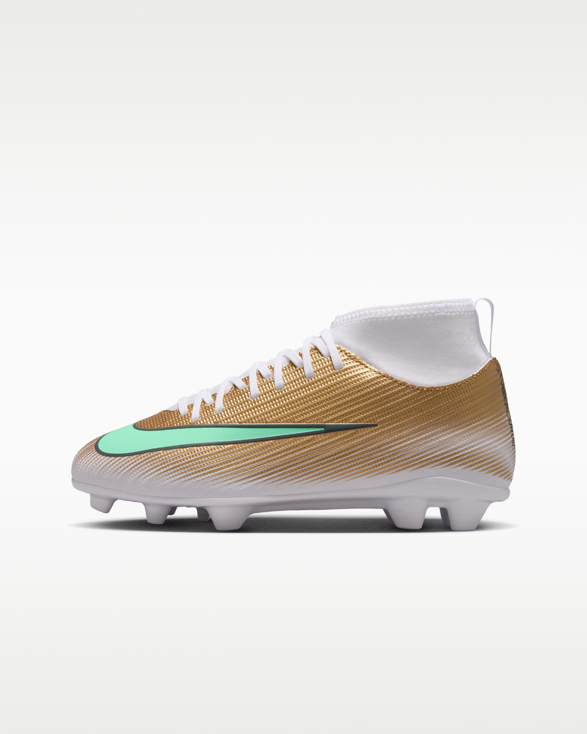Nike Jr. Mercurial Superfly 11 Club "Kylian Mbappé" Big Kids' Multi-Ground High-Top Soccer Cleats - Metallic Gold/Green Glow