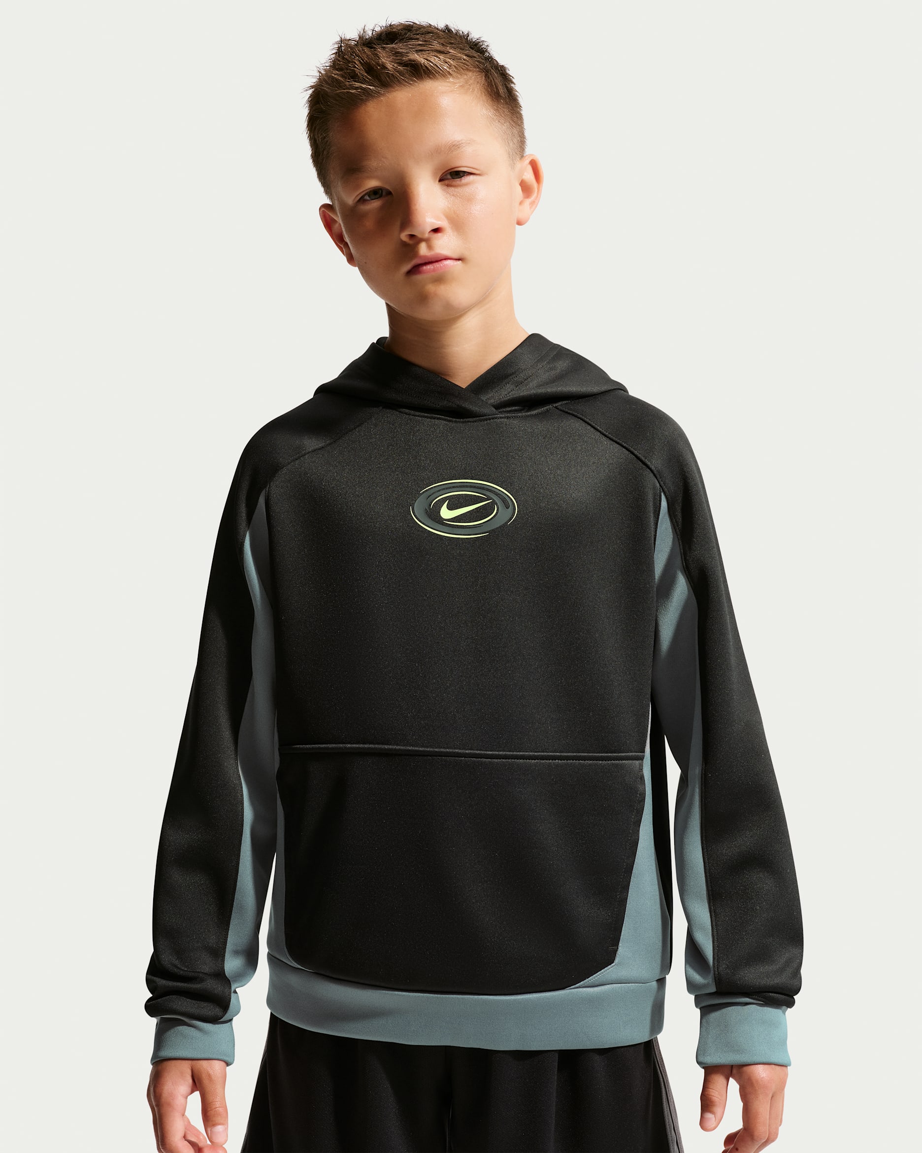 Nike Multi Older Kids' (Boys') Dri-FIT Fleece Pullover Hoodie - Black/Smoke Grey/Light Liquid Lime