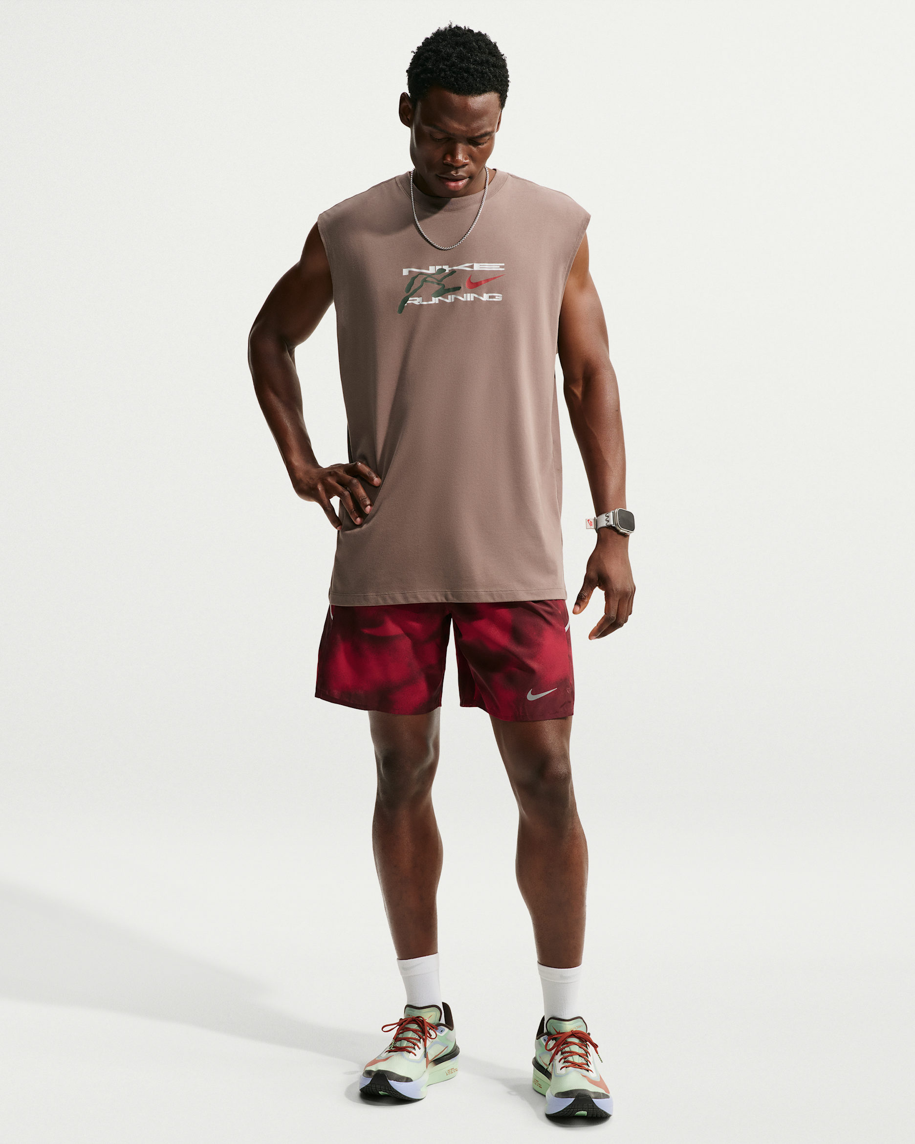 Nike Miler Men's Dri-FIT 7" Brief-Lined Printed Running Shorts - Light Crimson