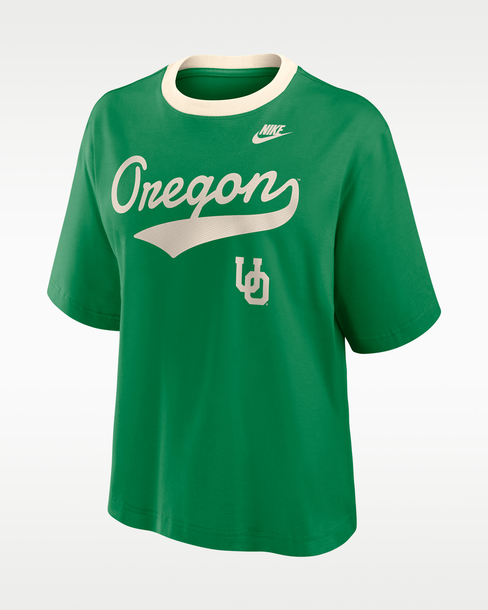 Oregon Legacy Fight Song Boxy Women's Nike College T-Shirt - Apple Green/Natural